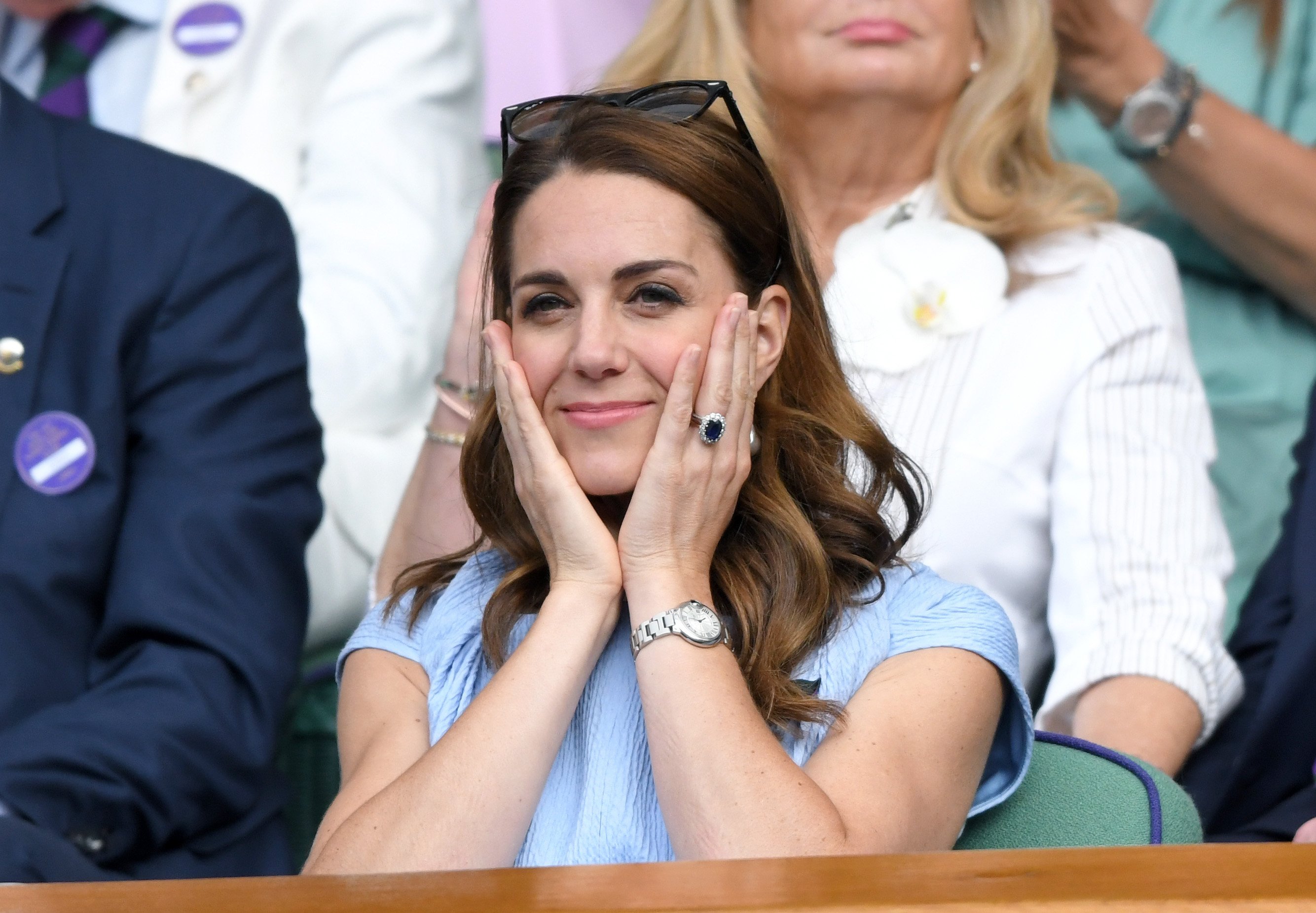 Duchess Kate reacting to the Men's Finals match at Wimbledon on July 14, 2019 | Photo: Getty Images