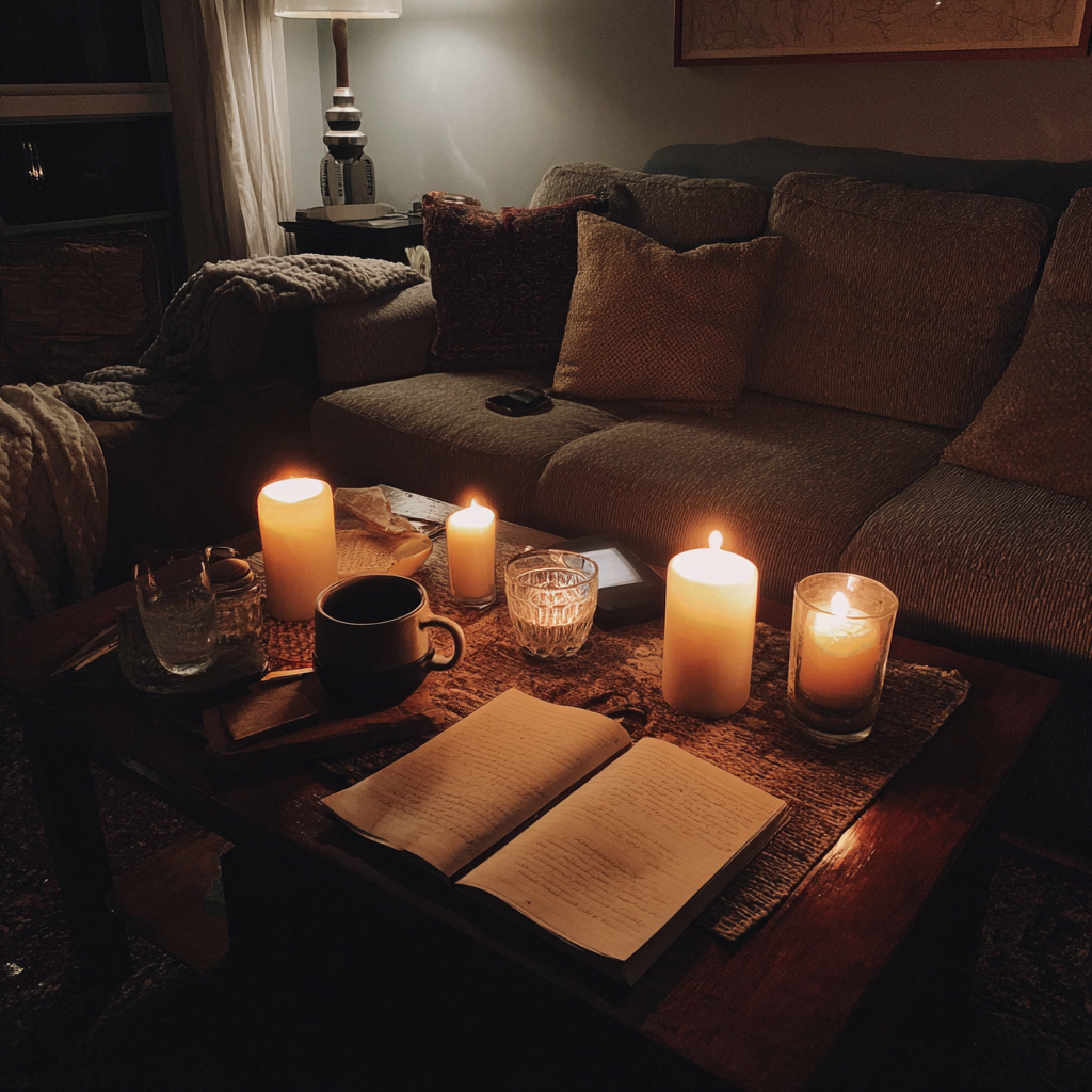 Candles on a coffee table | Source: Midjourney