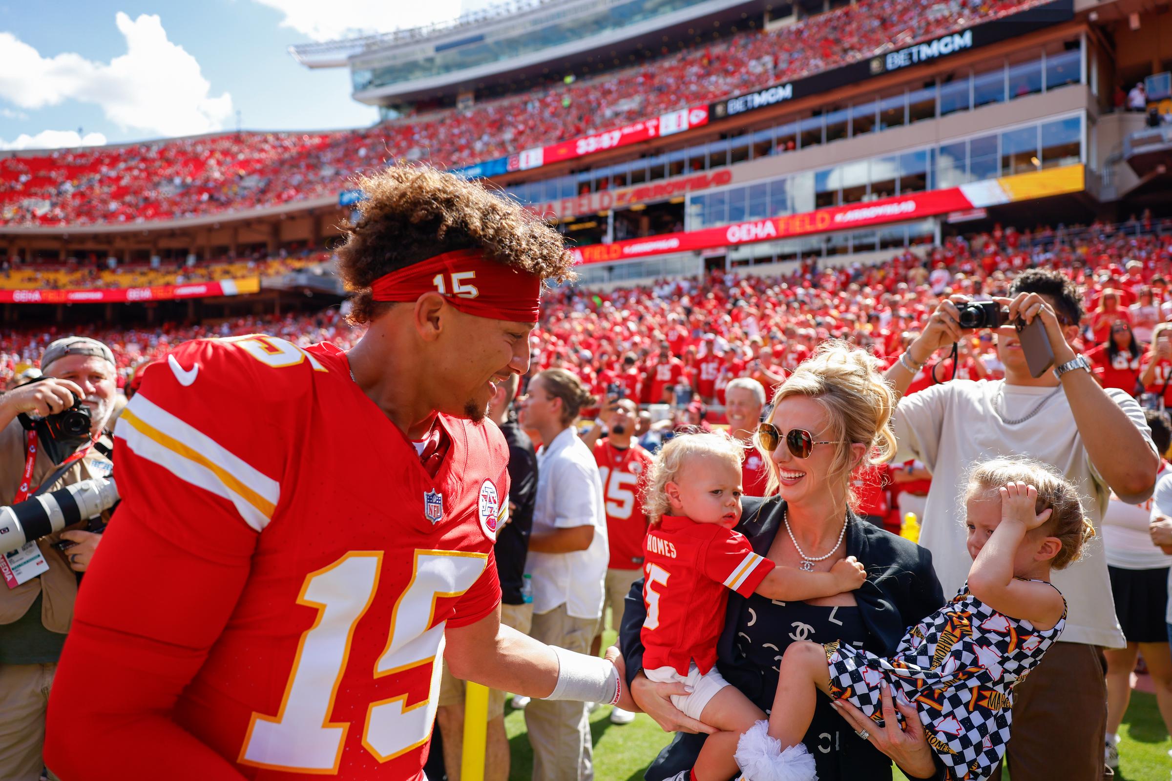 Patrick and Brittany Mahomes with their kids at a game between the Kansas City Chiefs and the Cincinnati Bengals in Kansas City, Missouri on September 15, 2024. | Source: Getty Images