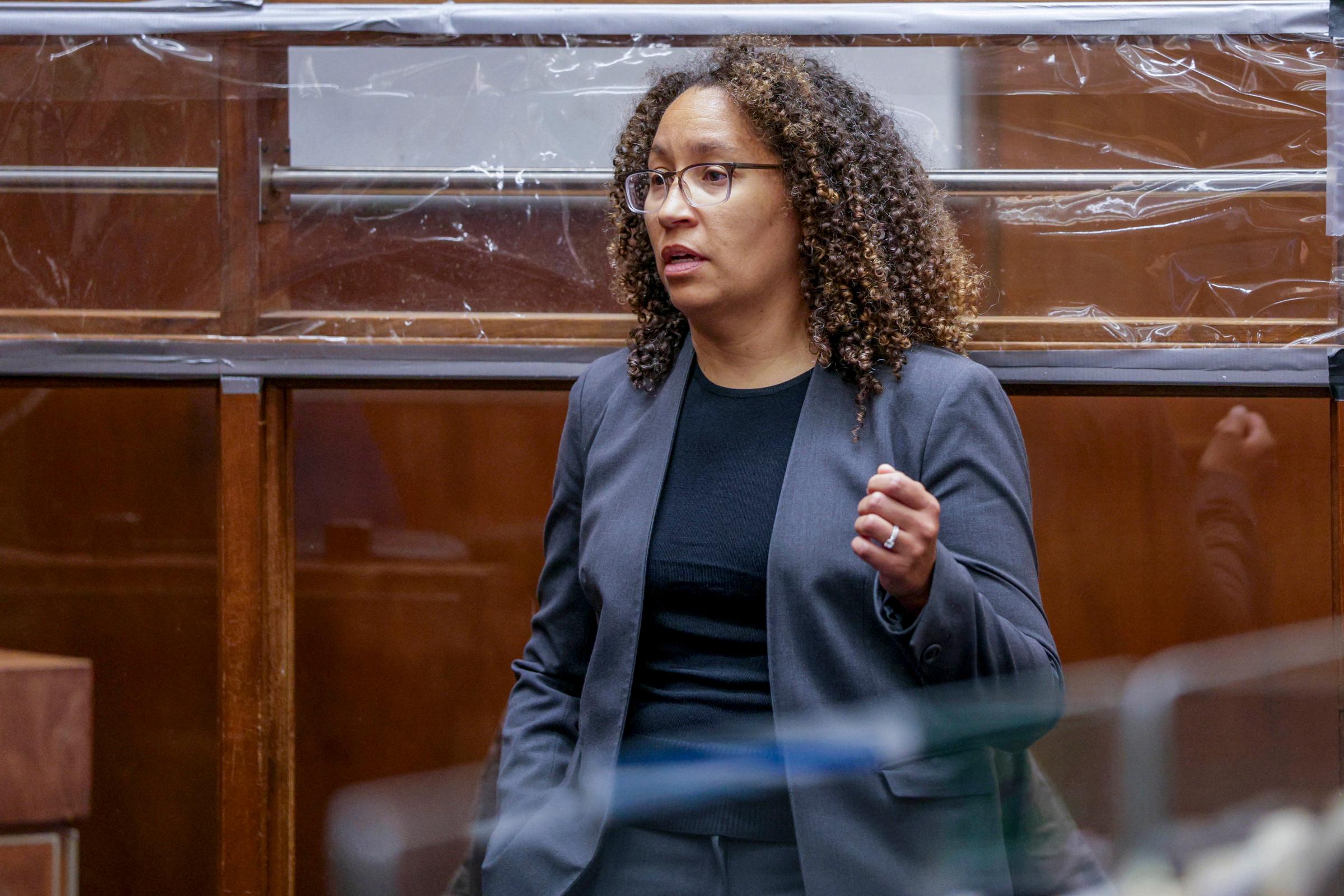 Deputy Public Defender Kimberly Greene addresses the court during Nick Reiner's arraignment in Los Angeles on February 23, 2026 | Source: Getty Images
