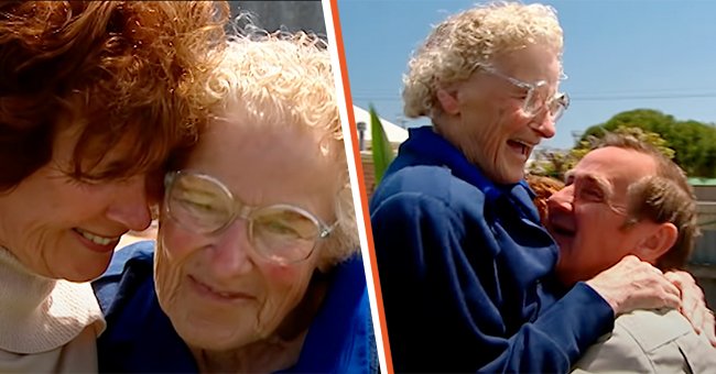[Left] Vera Brown reunites with her children after three decades apart; [Right] Son picks up his mother during an emotional reunion. | Source: youtube.com/60 Minutes Australia