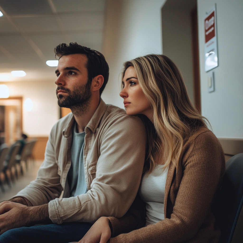 Nervous parents in a hospital's waiting room | Source: Midjourney