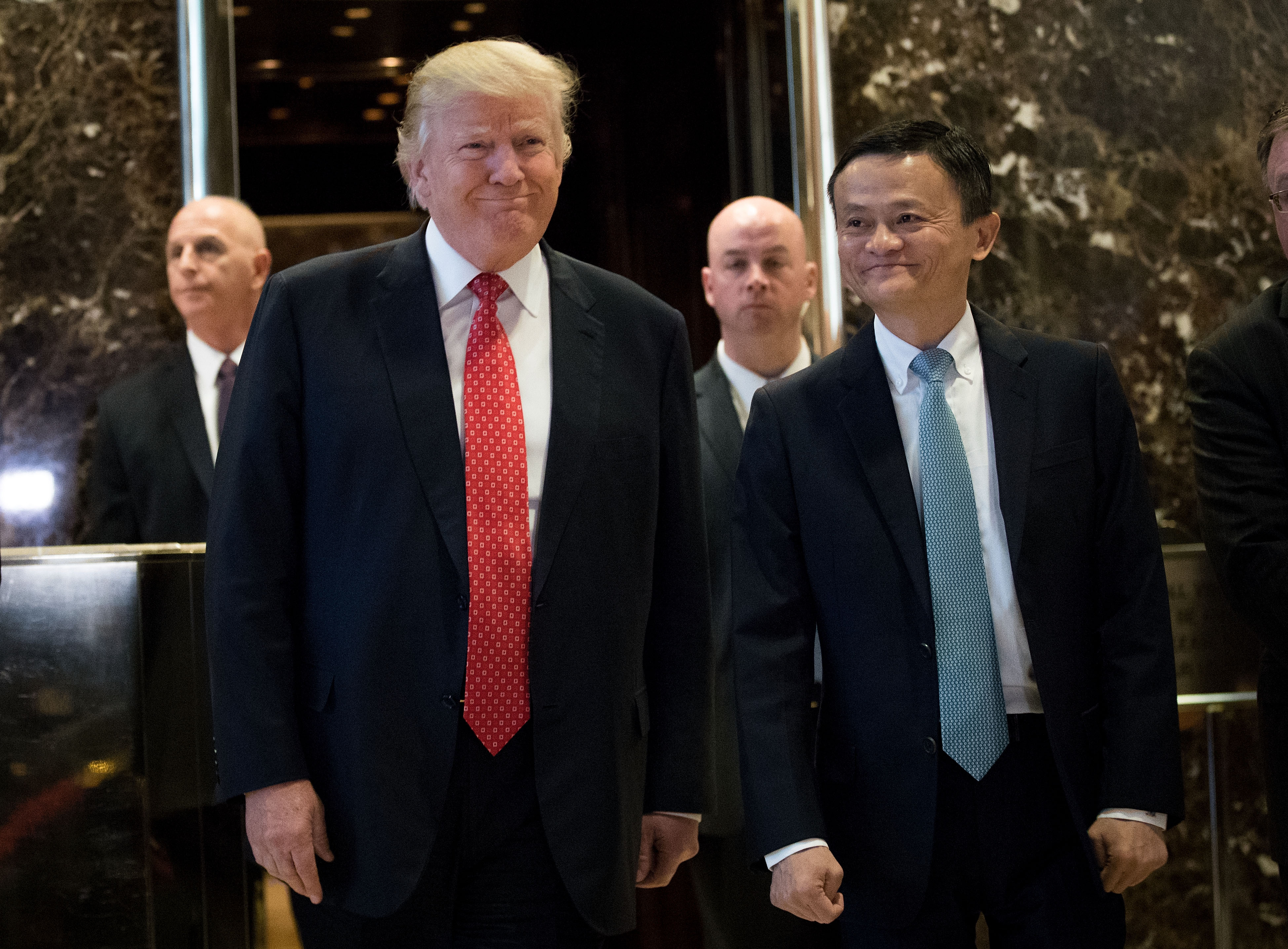 Jack Ma next to U.S. President Donald Trump after a meeting at Trump Tower in New York City | Photo: Getty Images