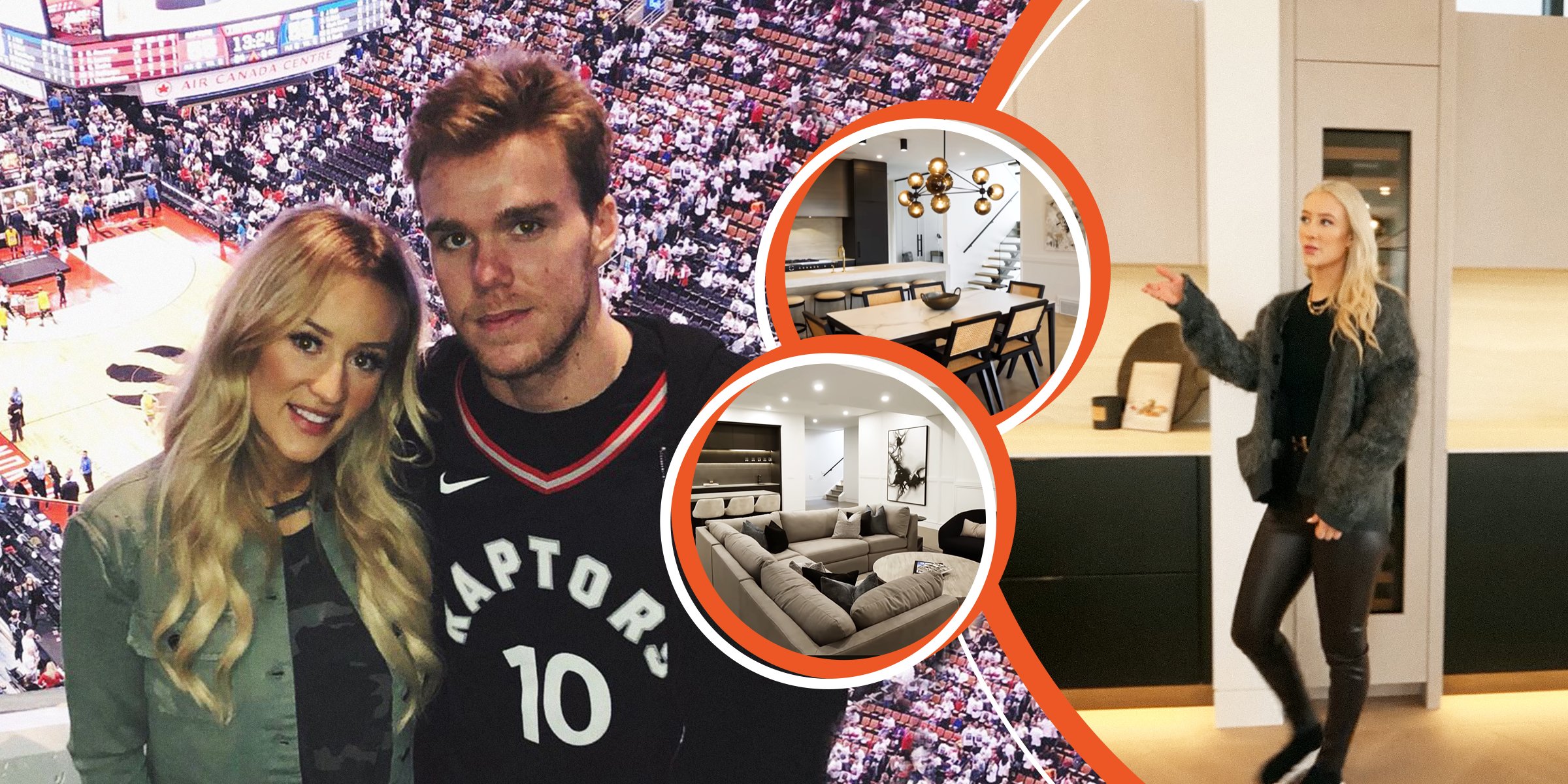 Lauren Kyle and Connor McDavid | a Photo of Their Dining Room and Kitchen | a Photo of Their Living Room | Lauren Kyle Is Pictured While Talking | Source: YouTube/Propertygrams | Instagram/laurenkyle1