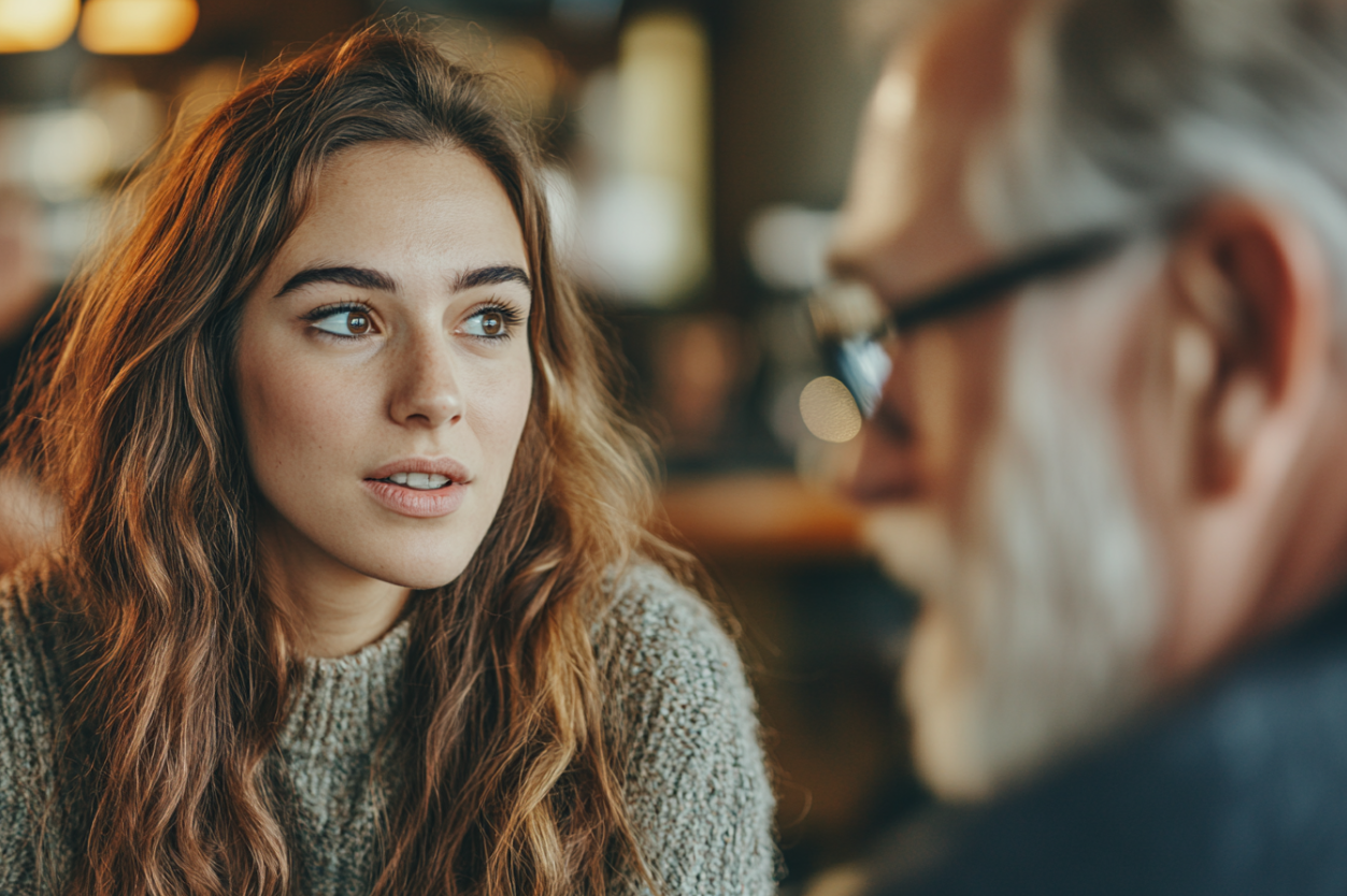 A woman speaking to her uncle | Source: Midjourney