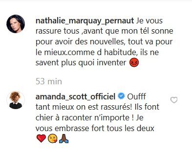 Commentaire d'Amanda Scott sur la publication Instagram de Nathalie Marquay | Photo : Instagram/nathaliemarquaypernaut