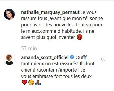 Commentaire d'Amanda Scott sur la publication Instagram de Nathalie Marquay | Photo : Instagram/nathaliemarquaypernaut Commentaire d'Amanda Scott sur la publication Instagram de Nathalie Marquay | Photo : Instagram/nathaliemarquaypernaut