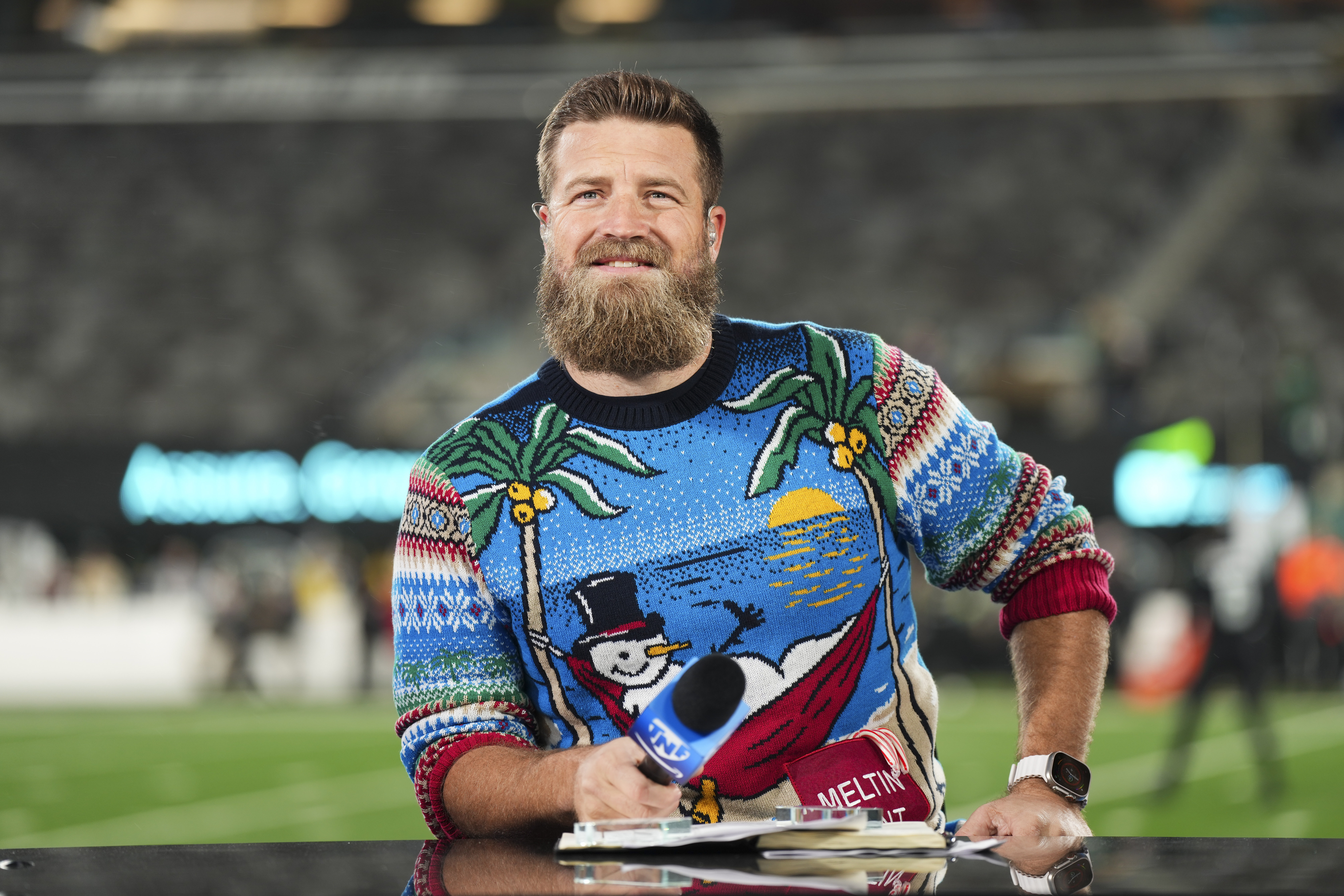 Ryan Fitzpatrick speaks prior to a football game at MetLife Stadium on December 22, 2022, in East Rutherford, New Jersey | Source: Getty Images