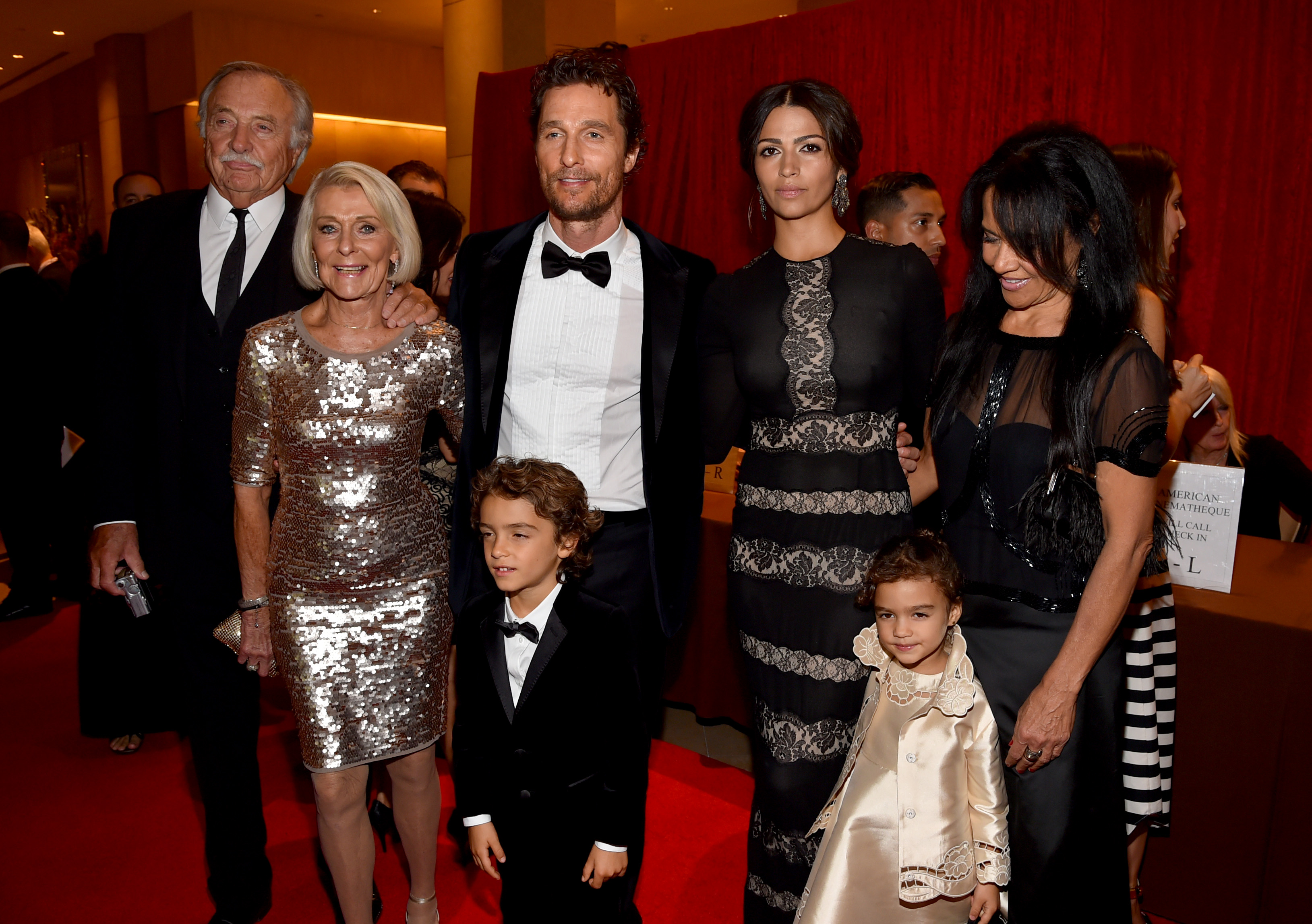 Matthew McConaughey with C.J. Carlig, Kay, Levi, Camila Alves, Vida, and Fatima Alves attend the 28th American Cinematheque Award honoring Matthew McConaughey at The Beverly Hilton Hotel in Beverly Hills, California, on October 21, 2014  | Source: Getty Images