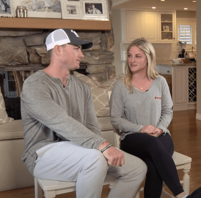 Eric and Amanda Stevens during an interview with FOX Sports West about his ALS diagnosis in March 2020. I Image: YouTube/ Fox Sports West.
