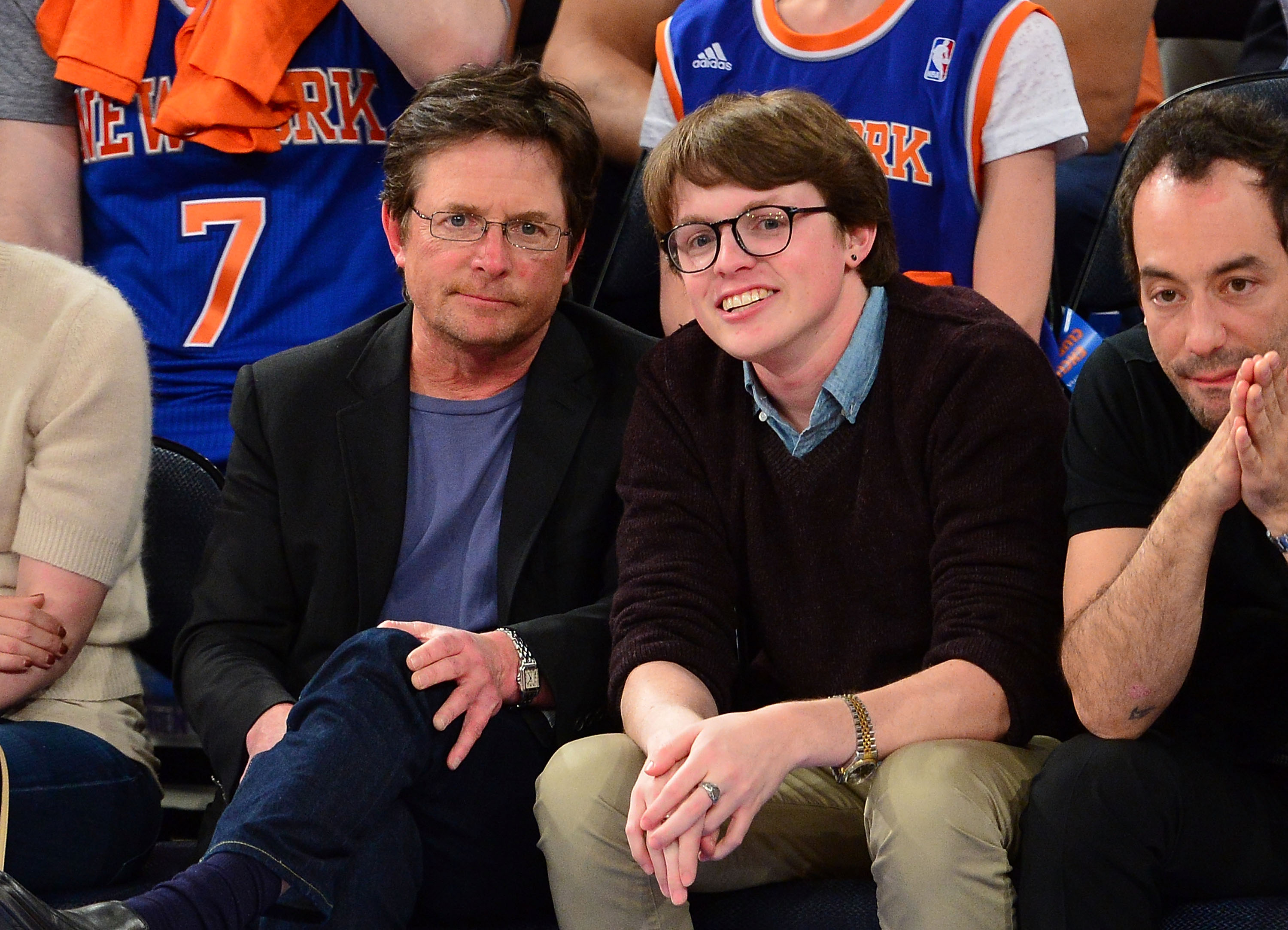 Michael J. Fox and his son Sam at the Boston Celtics vs New York Knicks Playoff Game at Madison Square Garden in 2013 | Source: Getty Images