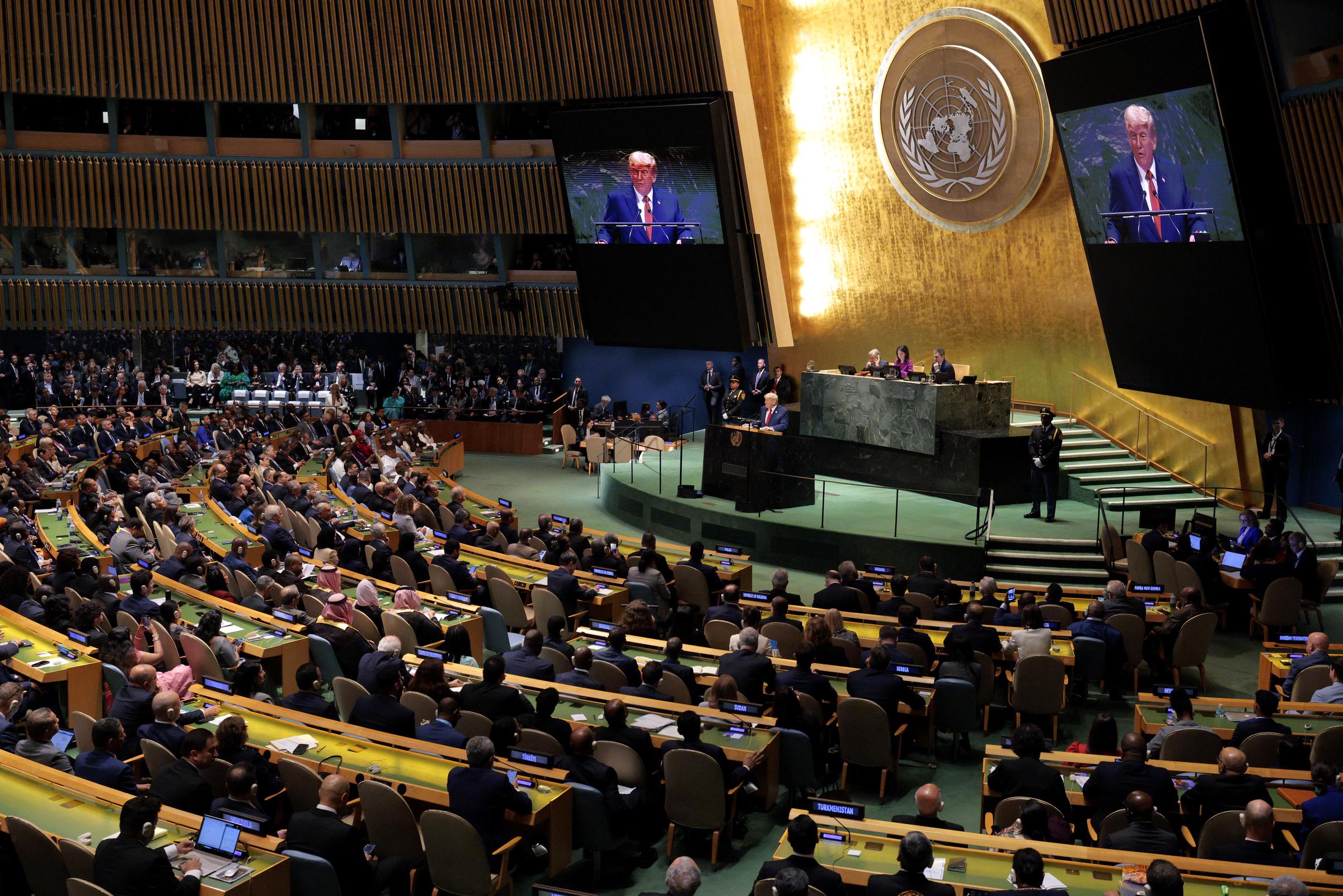 A general view as Donald Trump speaks during the 80th session of the UN’s General Assembly (UNGA) | Source: Getty Images