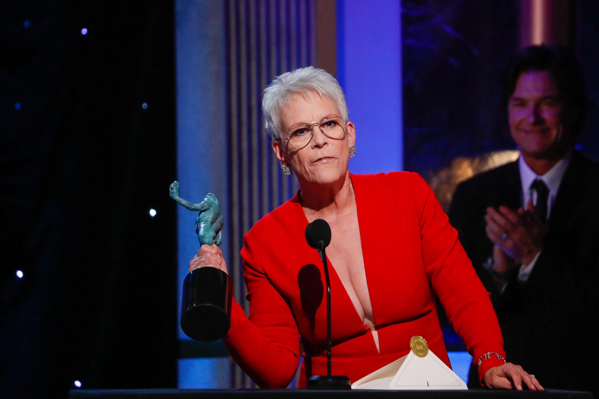 Jamie Lee Curtis accepts the award for Female Actor in a Supporting Role at the 29th Annual Screen Actors Guild Award, held at the Fairmont Century Plaza in Los Angeles on February 26, 2023 | Source: Getty Images