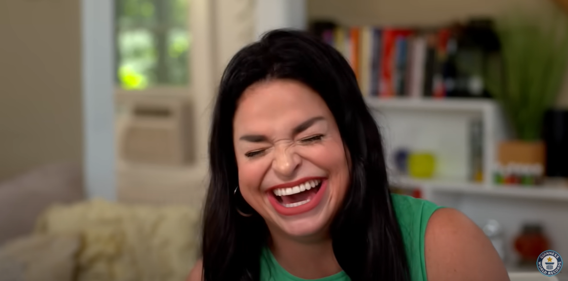 Samantha Ramsdell laughs while sharing her thoughts on being a record-holder in a video dated July 28, 2021 | Source: youtube.com/guinnessworldrecords