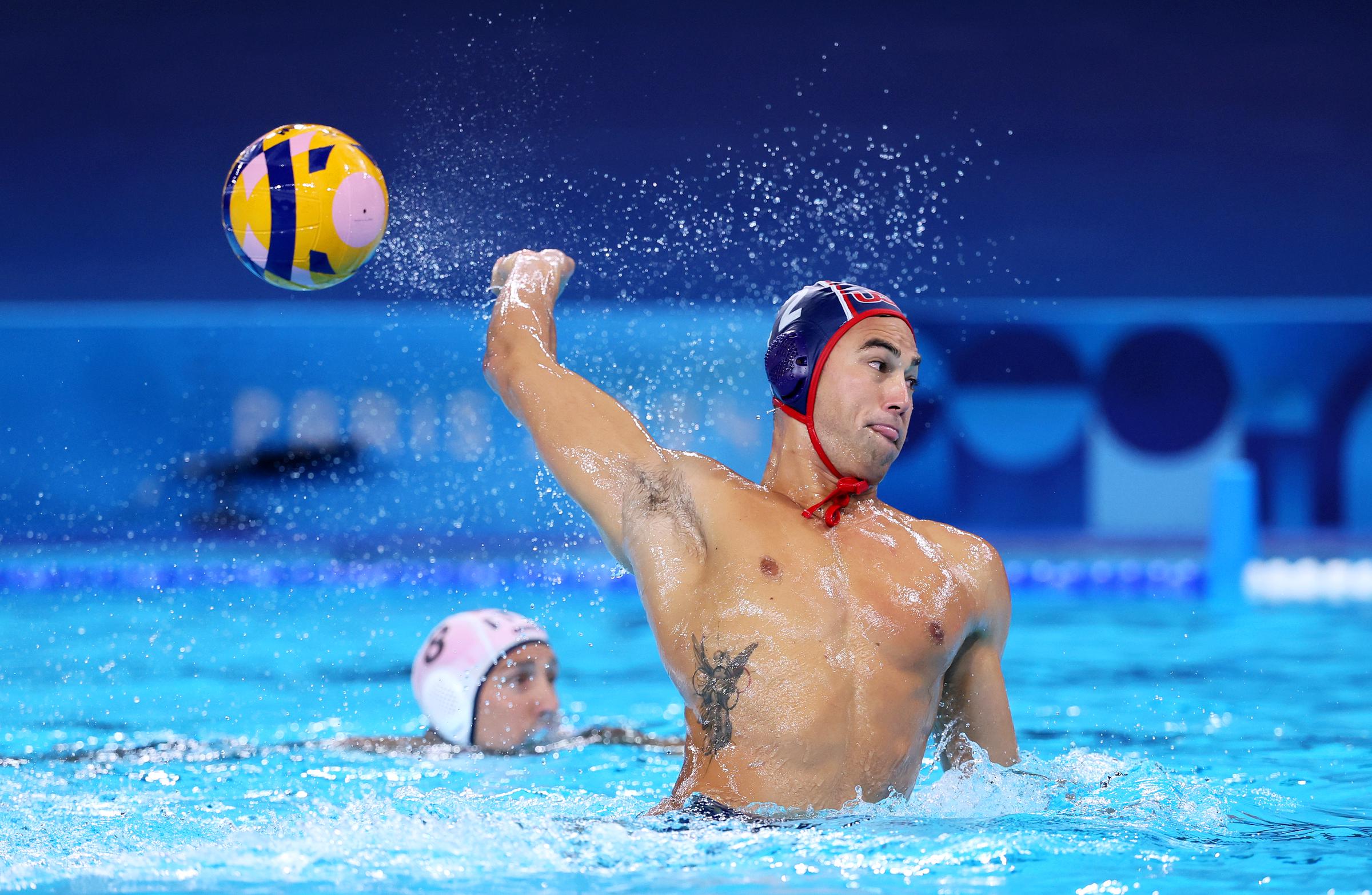 Johnny Hooper during the Men's Water Polo Preliminary Round - Group A match between Team Italy and Team United States on day two of the Olympic Games Paris 2024 on July 28 in France. | Source: Getty Images