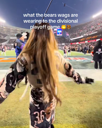 The back view of Simone Biles' Jonathan Owens-emblazoned coat. | Source: TikTok/@simonebilesowens