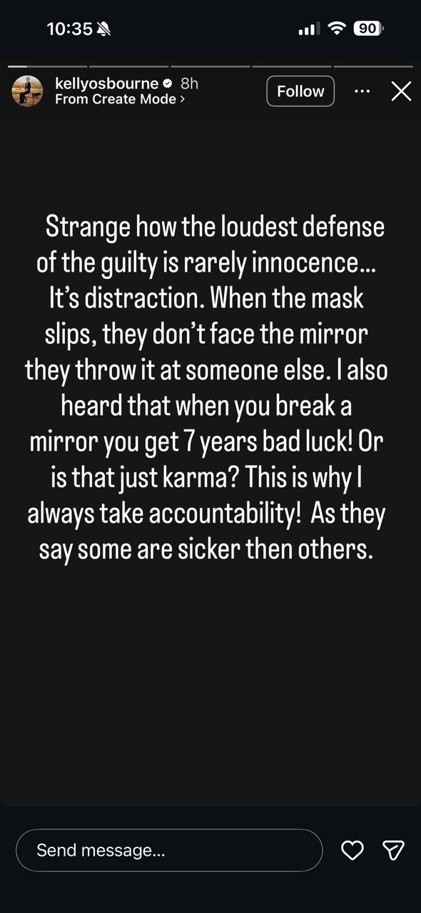 Kelly reached her boiling point in her fourth post, urging her ex to take responsibility. She made it clear that she is done taking his drama and just wants to heal in peace. | Source: Instagram/kellyosbourne
