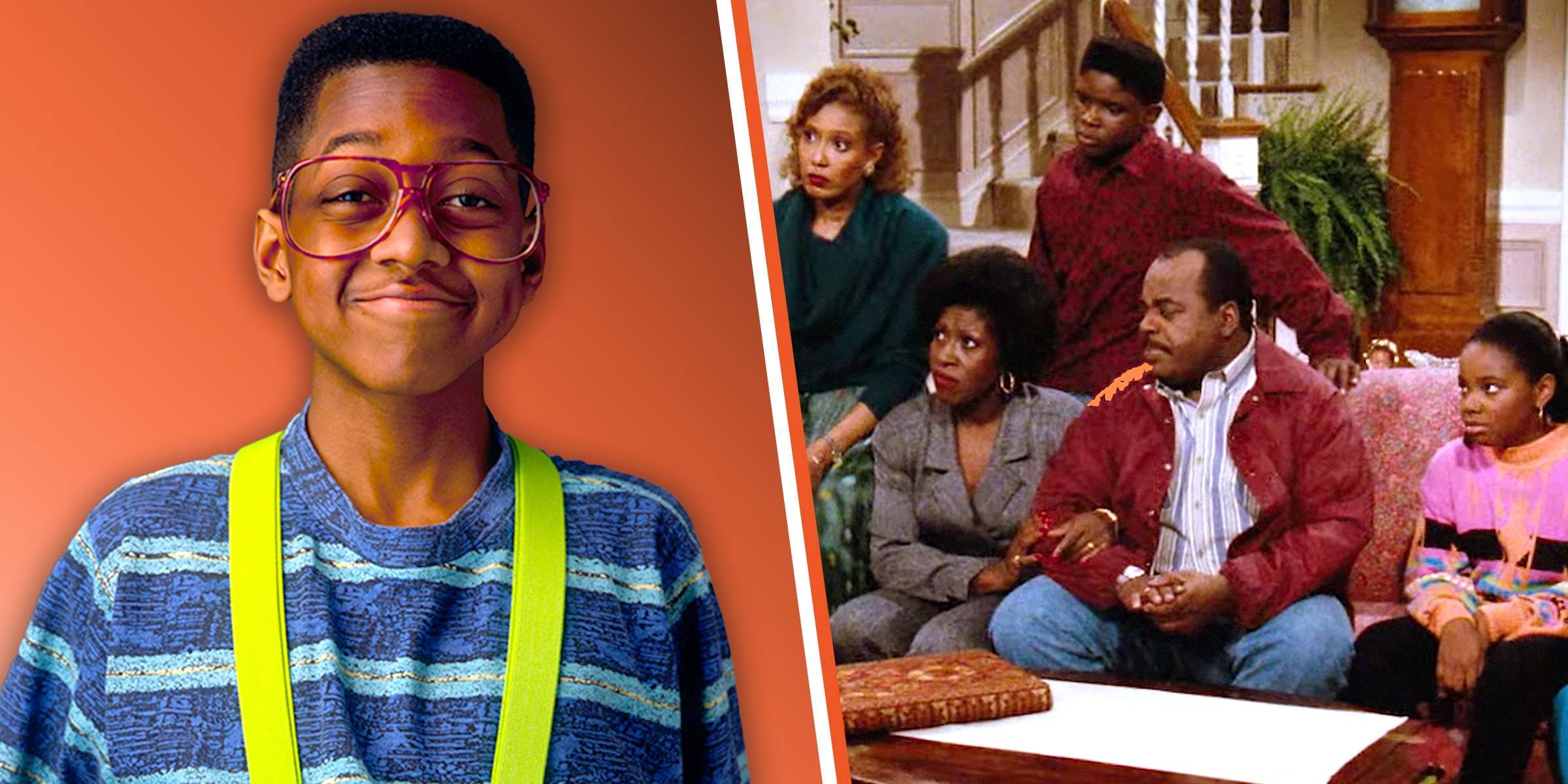 Jaleel White, 1990 | "Family Matters" cast, 2023 | Source: Getty Images | ABC