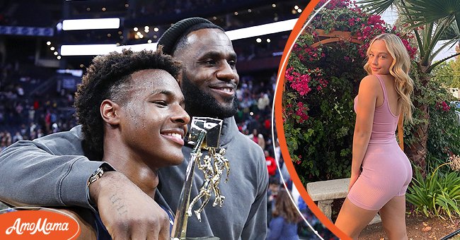  LeBron "Bronny" James Jr. and his father LeBron James  at the Ohio Scholastic Play-By-Play Classic, 2019, Columbus, Ohio [Right]. Bronny's alleged girlfriend, Peyton [Right] |Source: Getty Images & Instagram/peytongelfuso 