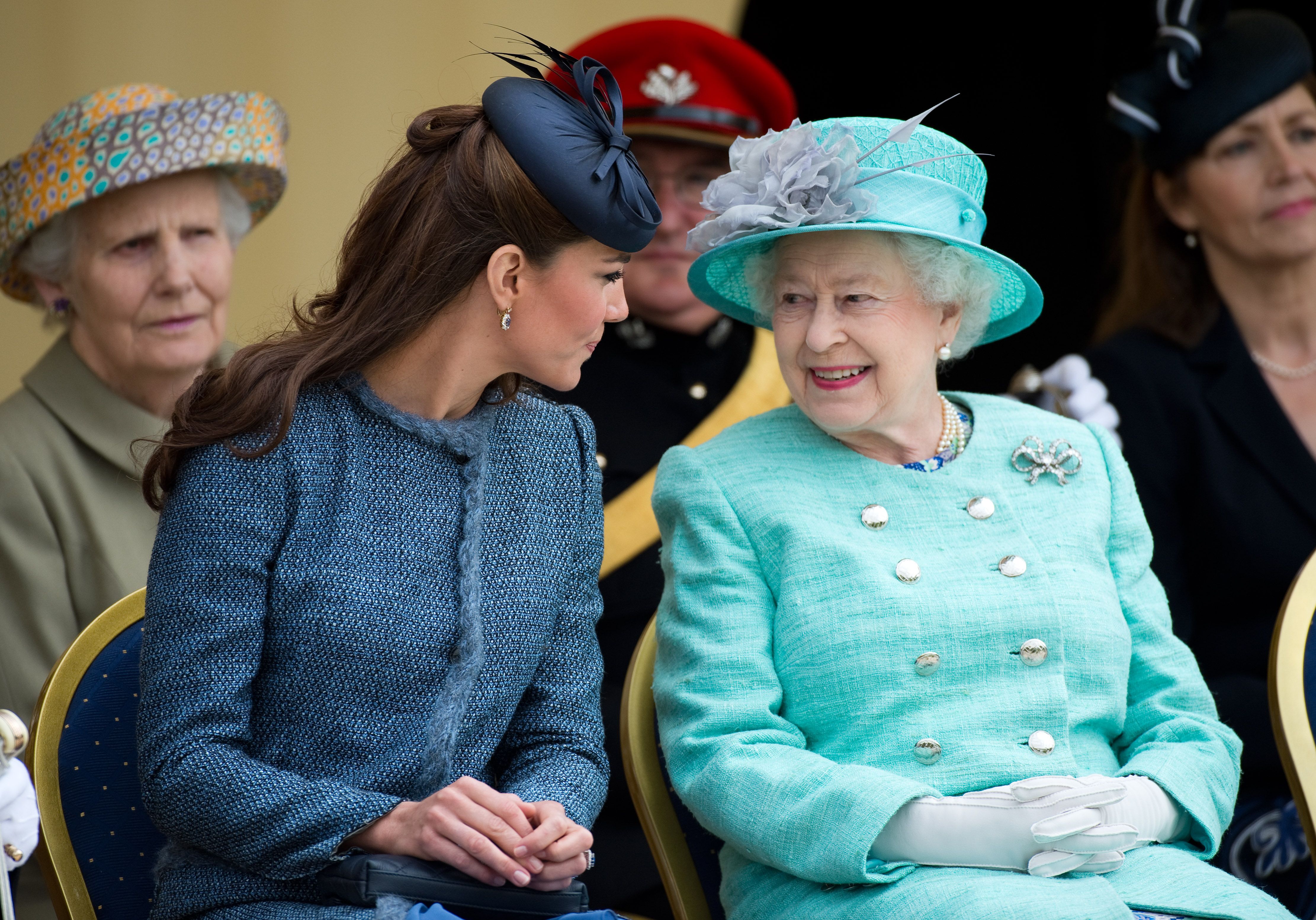 Queen Elizabeth II and Catherine Middleton at Vernon Park during a Diamond Jubilee visit to Nottingham on June 13, 2012 in Nottingham, England. | Source: Getty Images