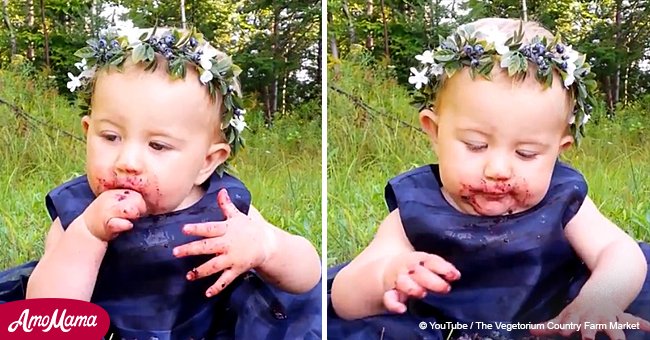 Little girl cannot stop eating blueberries and her face will melt your heart