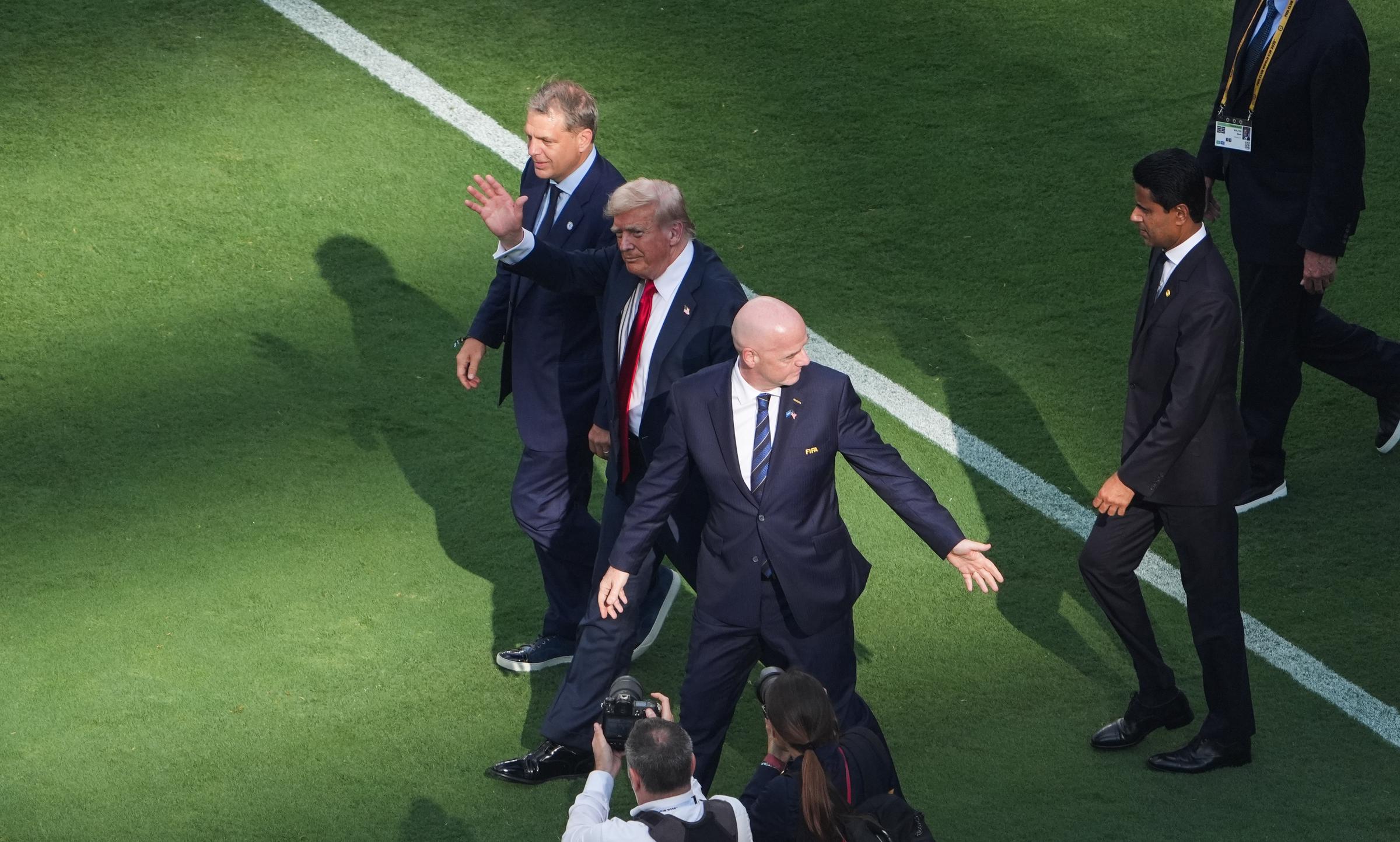 Donald Trump and Gianni Infantino following the FIFA Club World Cup final match between PSG and Chelsea at MetLife Stadium on July 13, 2025, in New Jersey. | Source: Getty Images