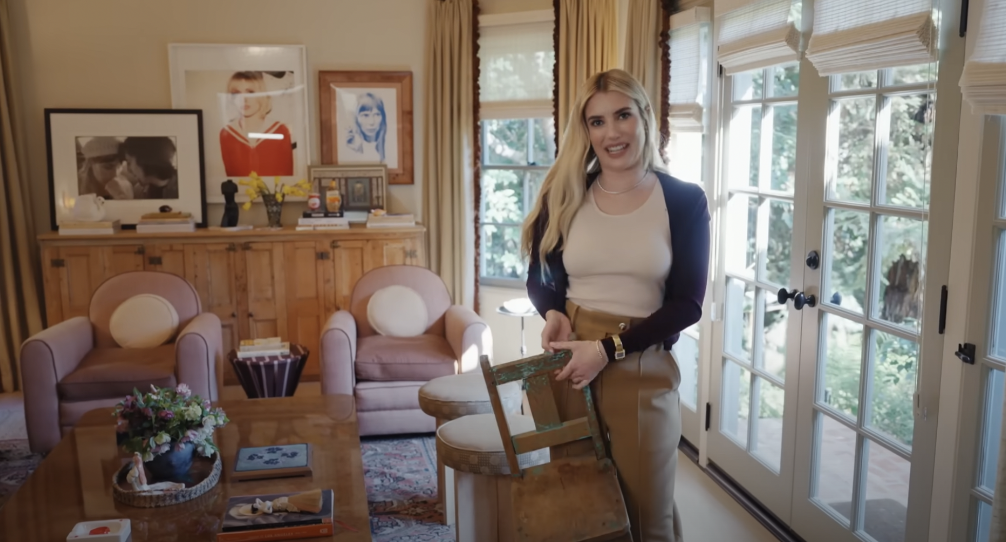Emma Roberts' TV Room featured in Architectural Digest, dated April 2024 | Source: YouTube/Architectural Digest
