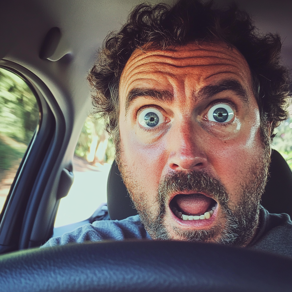 A shocked man driving | Source: Midjourney