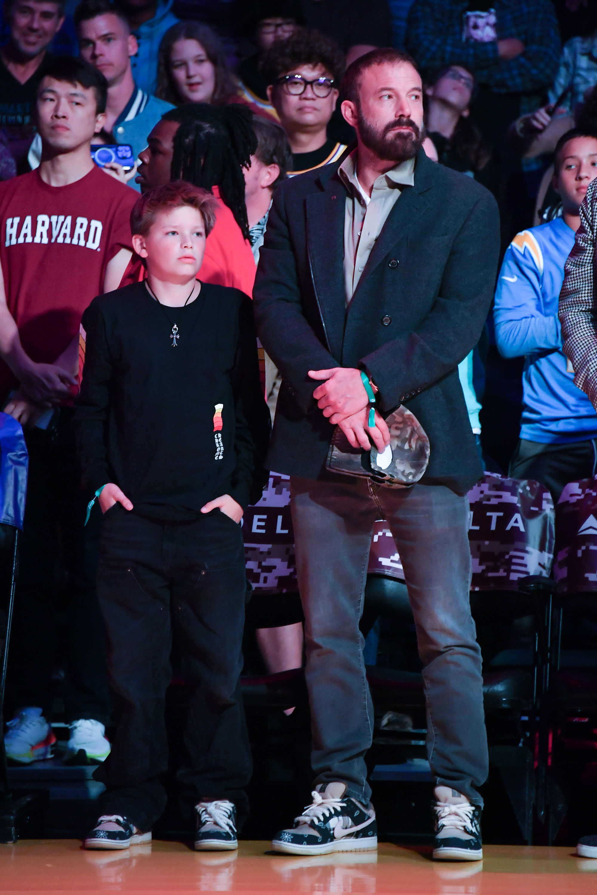 Samuel and Ben Affleck attend a basketball game between the Los Angeles Lakers and the Toronto Raptors at Crypto.com Arena in Los Angeles, California, on November 10, 2024 | Source: Getty Images