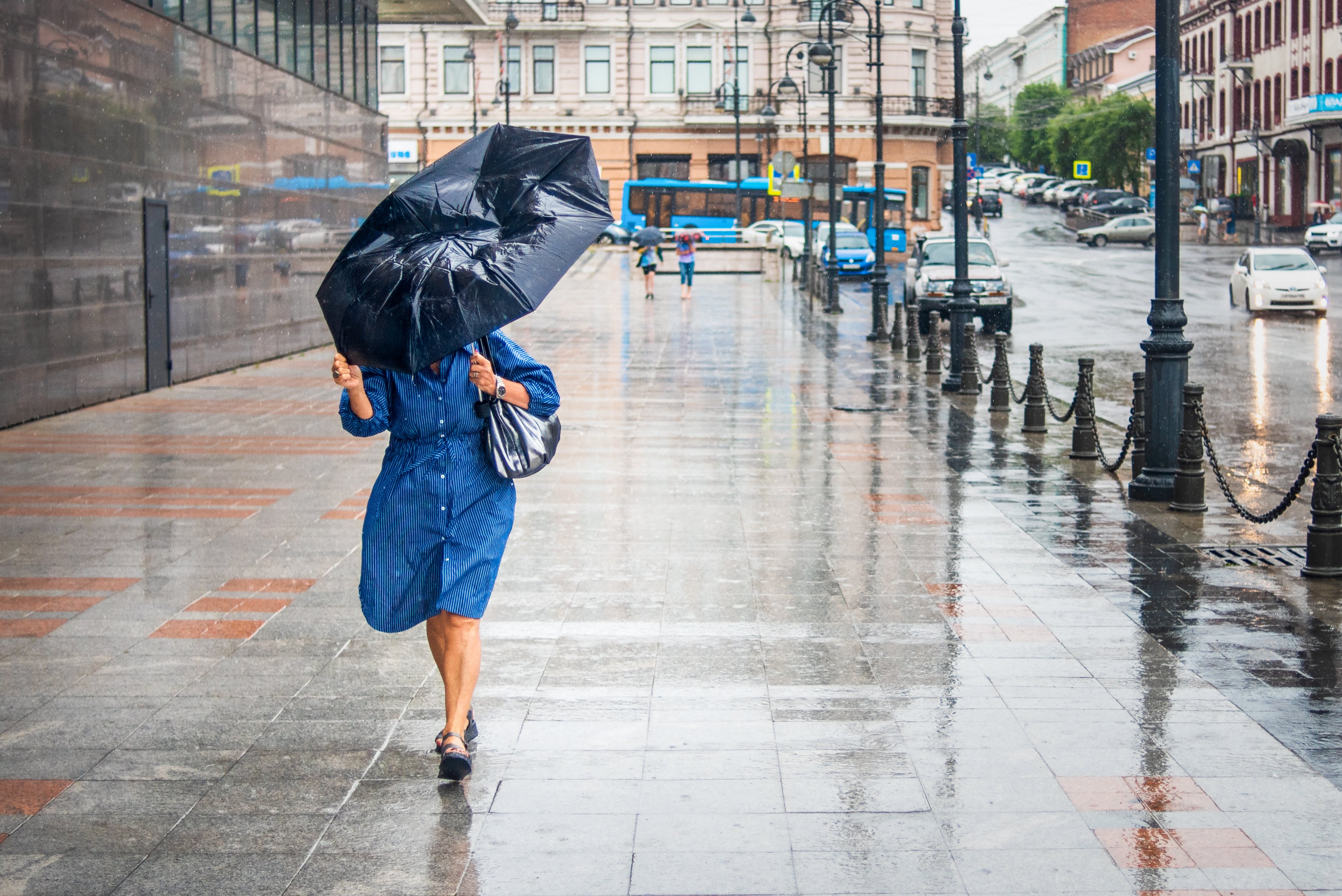 Una mujer con un paraguas camina bajo la lluvia. | Foto: Shutterstock