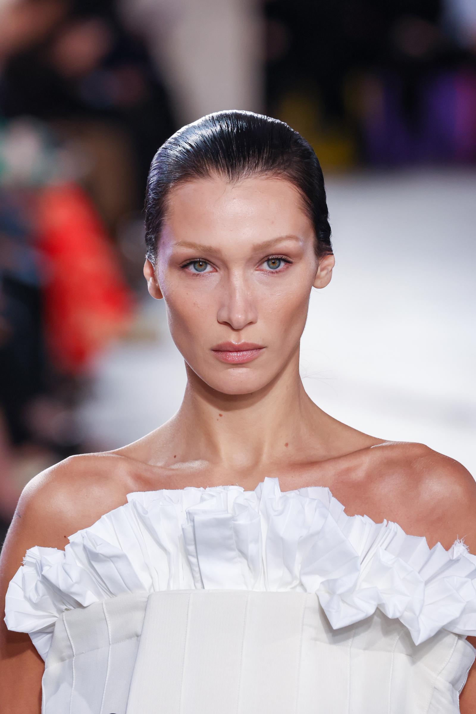 Bella Hadid during the Sacai Womenswear Spring/Summer 2023 show during Paris Fashion Week on October 3, 2022, in France. | Source: Getty Images