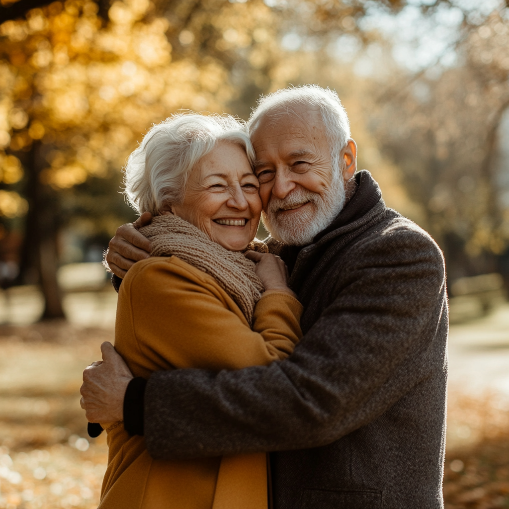 A smiling man hugging his happy wife | Source: Midjourney