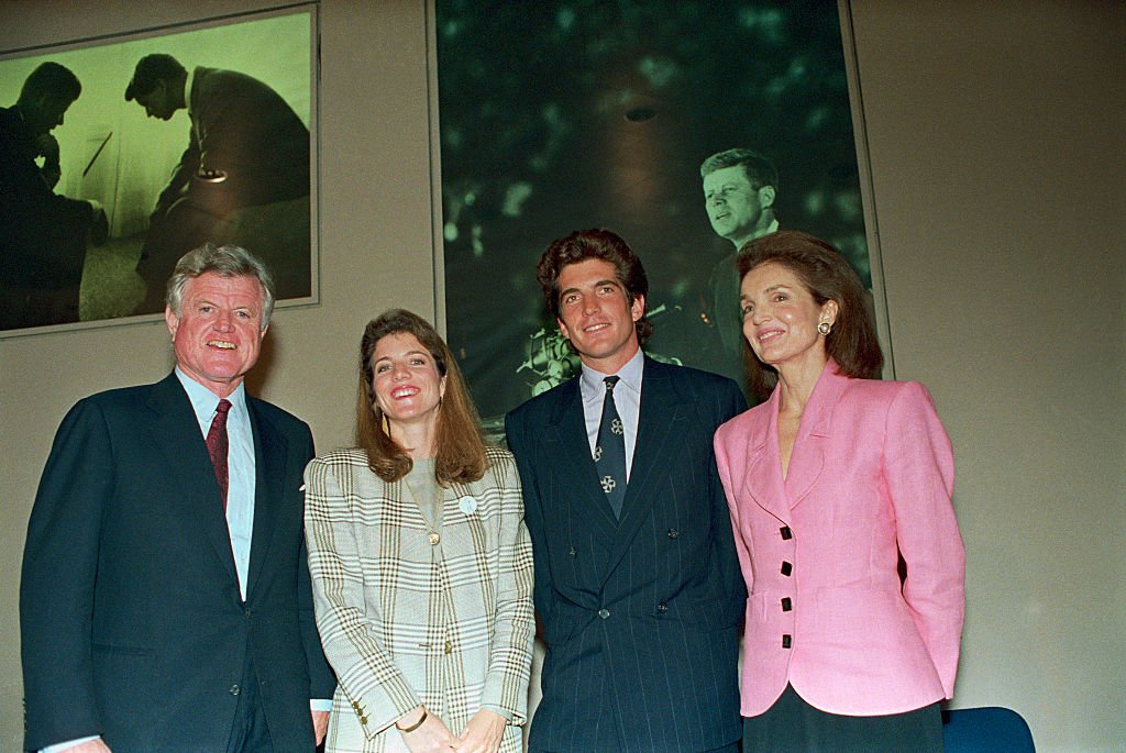  Edward Kennedy, Caroline Kennedy Schlossberg, her brother John F. Kennedy Jr., and their mother Jacqueline Kennedy Onassis at the J.F.K. Library | Source: Getty Images