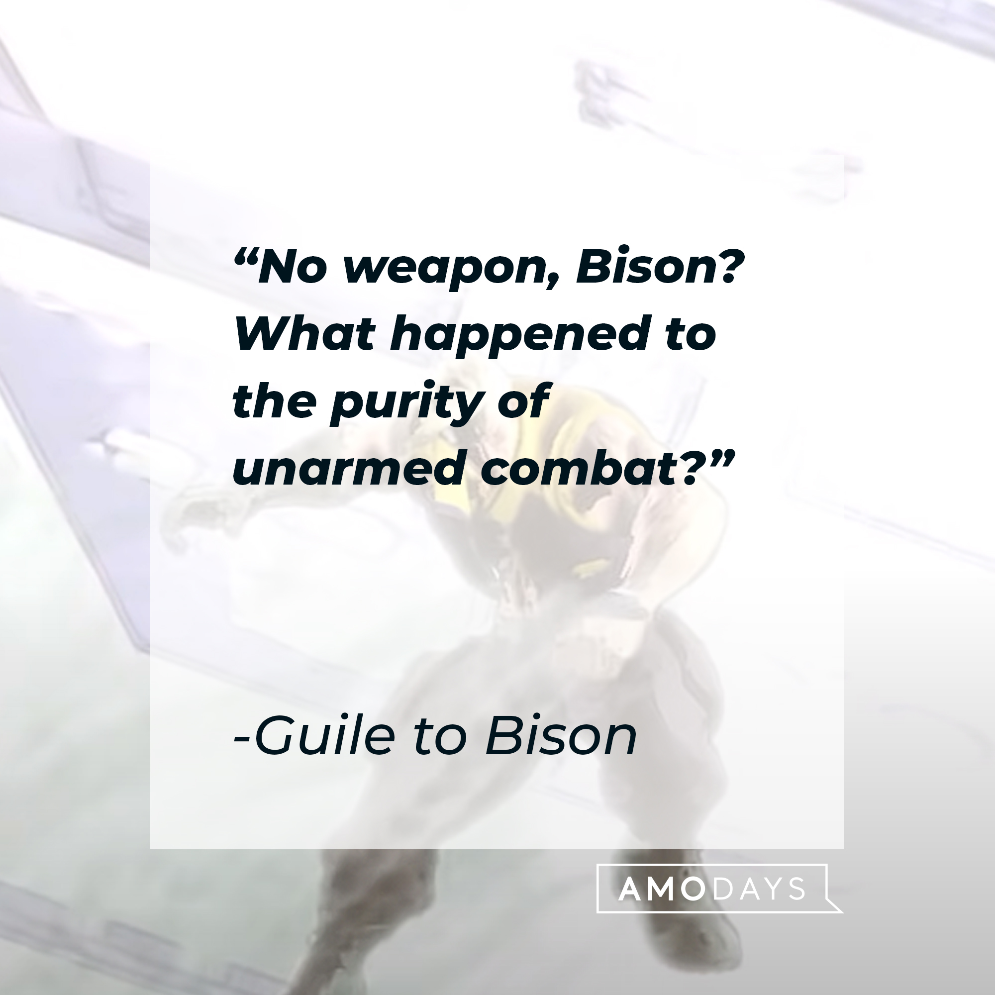 A quote from Guile to Bison: "No weapon, Bison? What happened to the purity of unarmed combat?" | Source: youtube.com/PlayStation