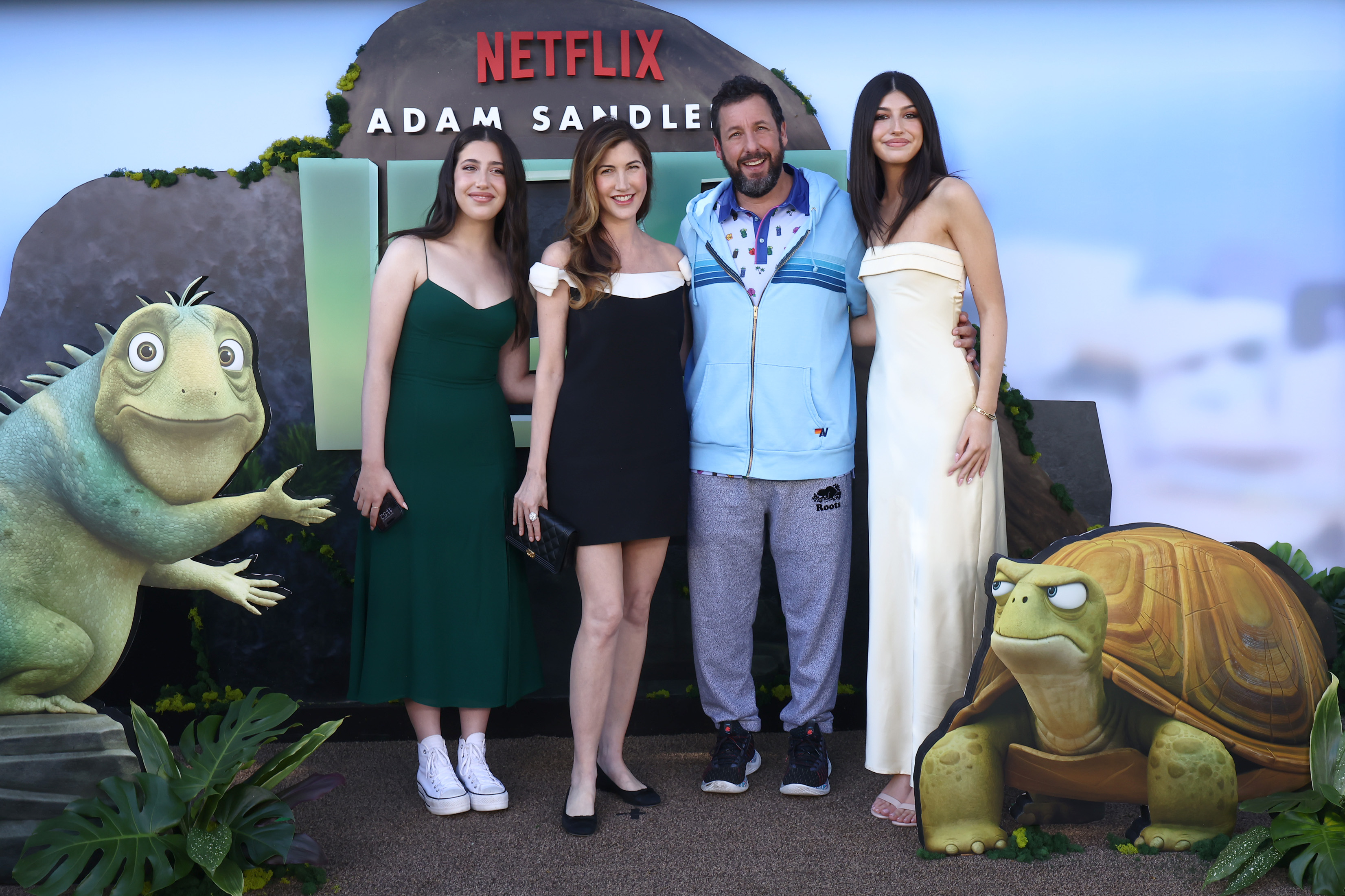 Sadie Sandler, Jackie Sandler, Adam Sandler, and Sunny Sandler attend Netflix's "Leo" LA Premiere at Westwood Regency Village Theater on November 19, 2023, in Los Angeles, California. | Source: Getty Images