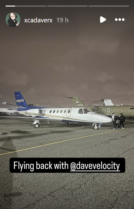The final post of Daniel giving fans a glimpse of the aircraft which he is believed to have boarded before his death. He shared the photo with fans on his Instagram stories | Source: Instagram/xcadaverx