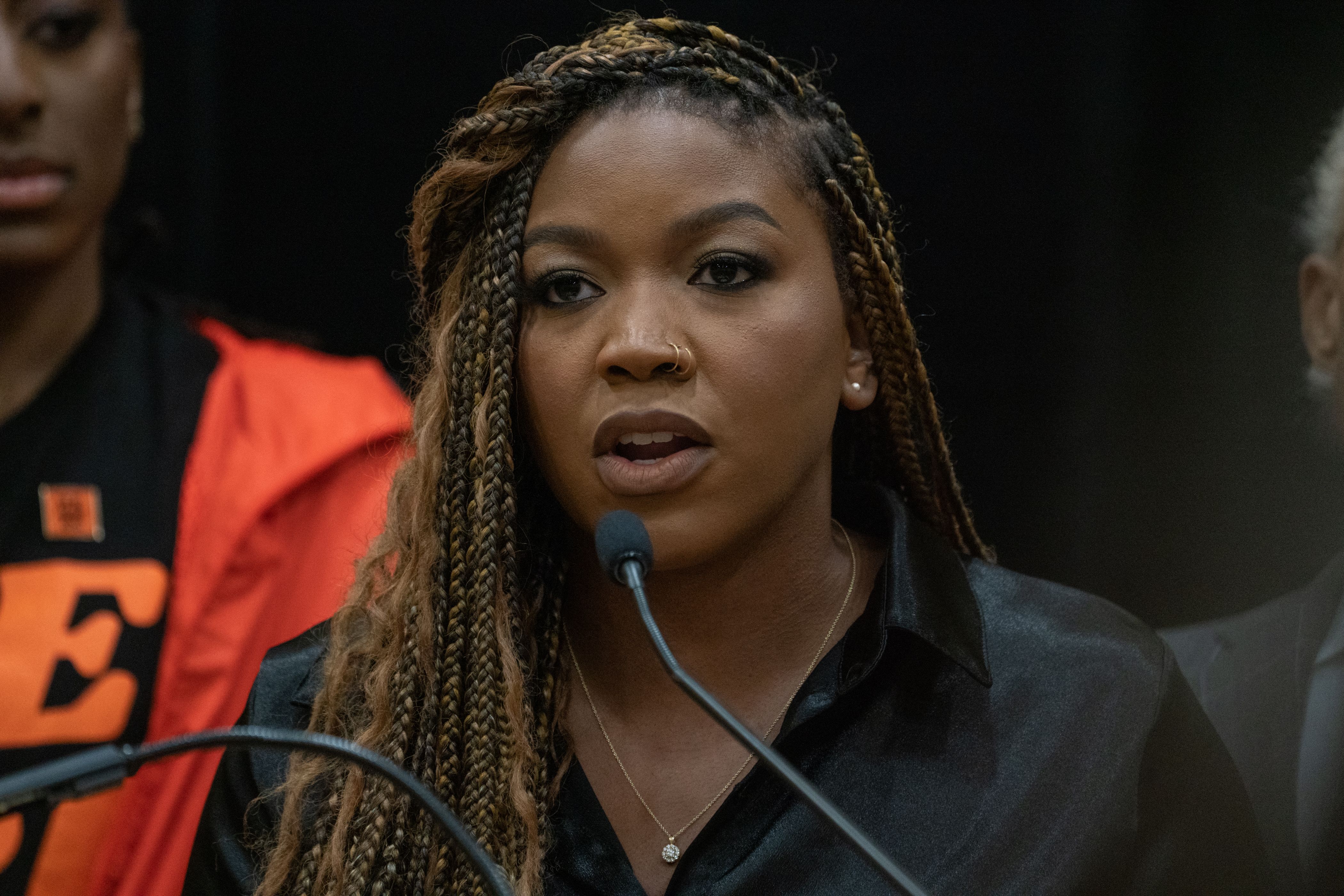 Cherelle Griner is picturing during her speech at a press conference on July 8, 2022, in Chicago, Illinois | Source: Getty Images