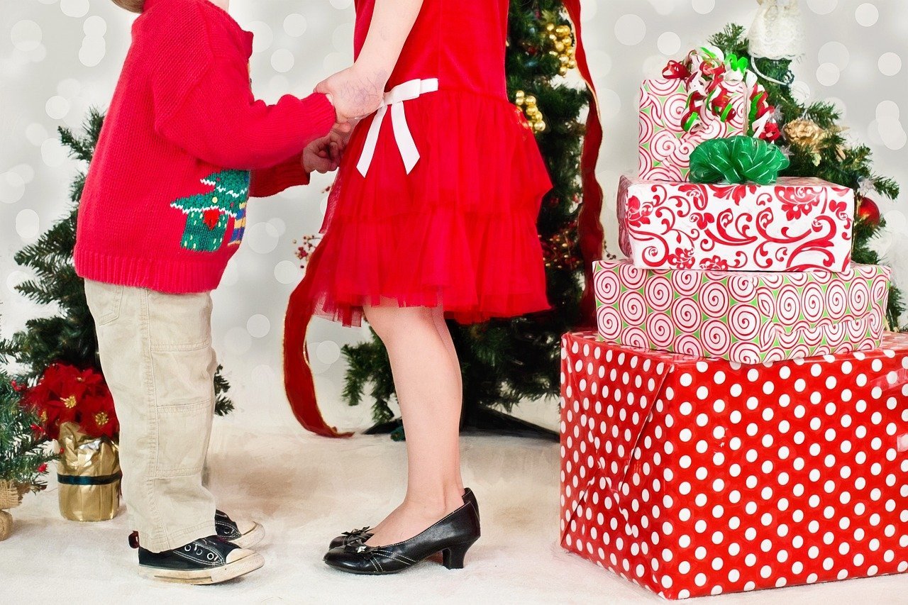 Deux enfants s'amusent en portant des vêtements de Noël. | Photo : Pixabay