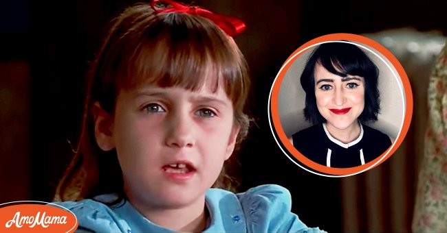 Mara Wilson acting in "Matilda" in 1996 in a clip shared on YouTube on April 21, 2017, and her grown up in an Instagram post on December 21, 2021 | Photos: YouTube/Movieclips & Instagram/marawilson