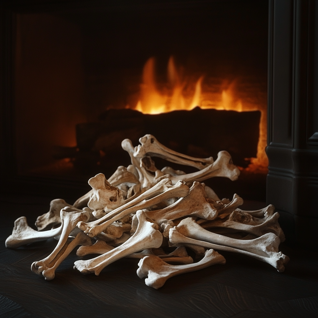 A pile of bones in a fireplace | Source: Midjourney