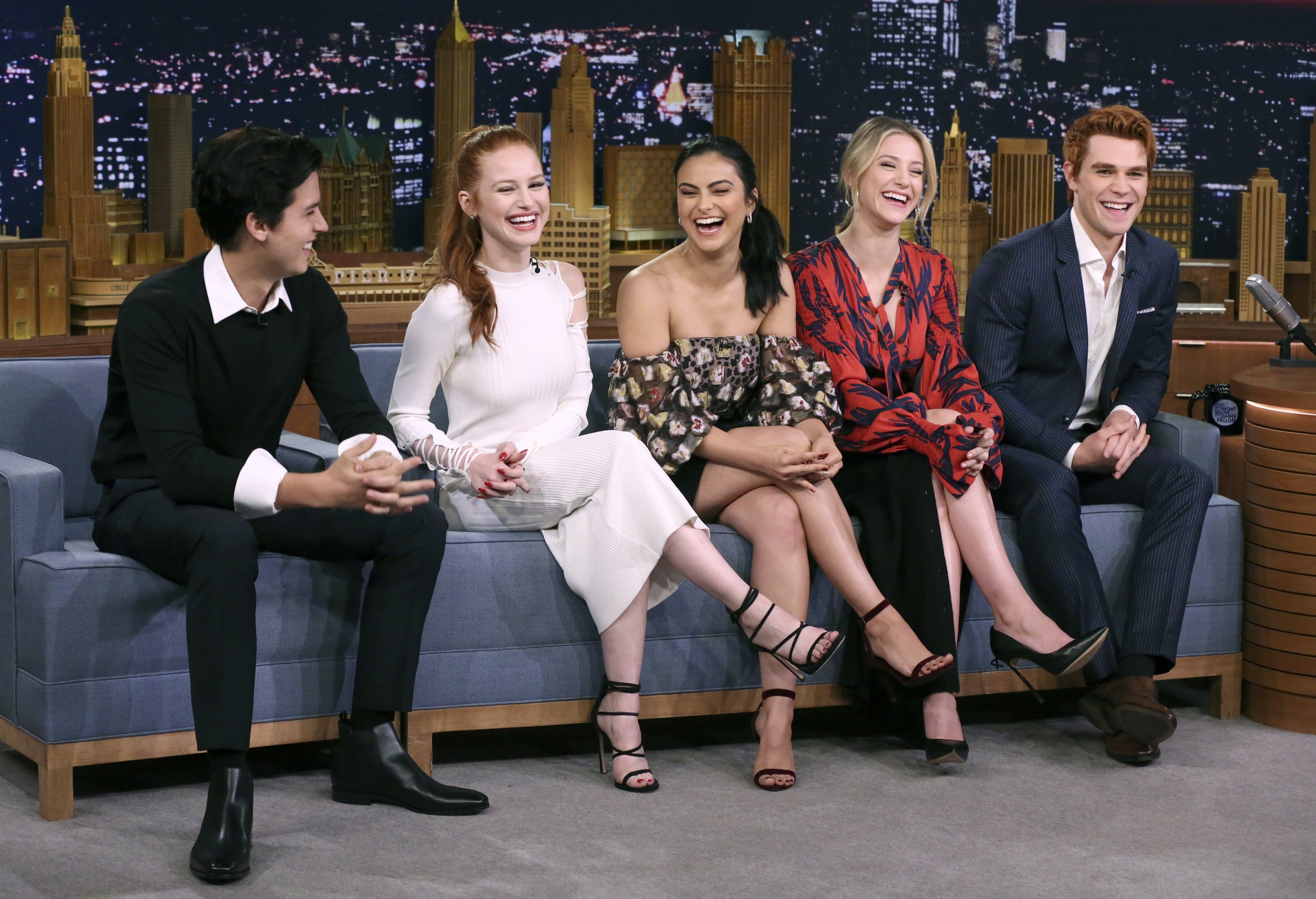 The Cast of "Riverdale" Cole Sprouse, Madelaine Petsch, Camila Mendes, Lili Reinhart, KJ Apa on October 3, 2017 | Source: Getty Images
