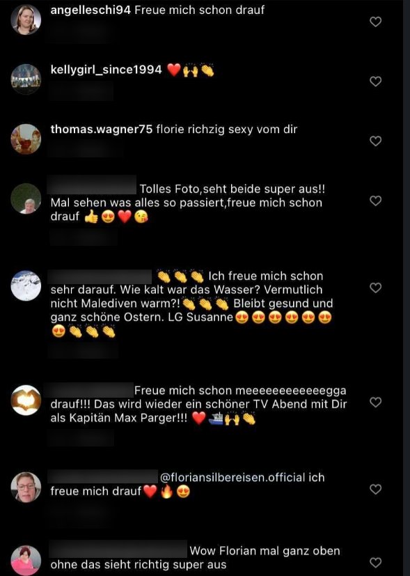 Screenshot des Kommentarfeldes unter dem Foto von Florian Silbereisen und Daniel Morgenroth | Quelle: Instagram/floriansilbereisen.official