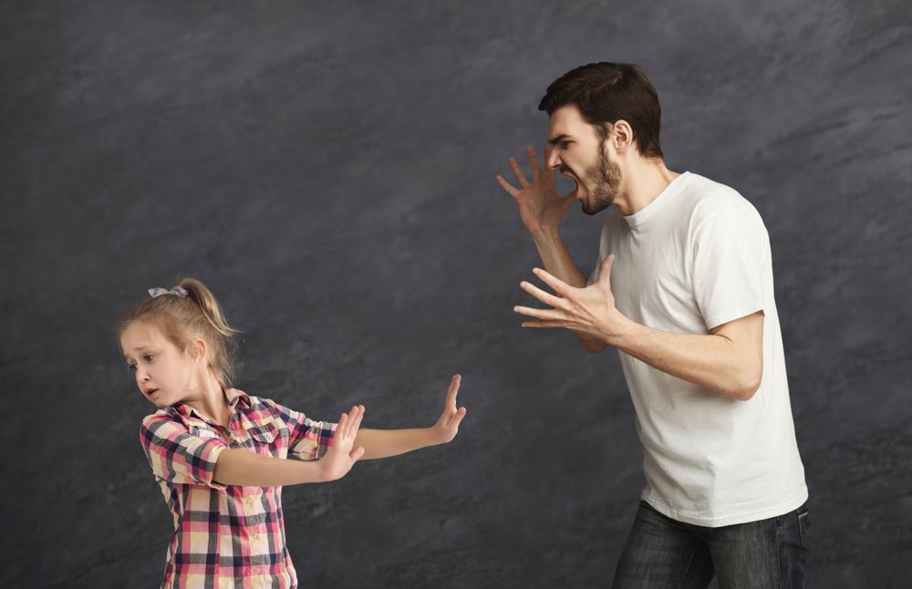Hombre adulto gritándole a una niña. Fuente: Shutterstock
