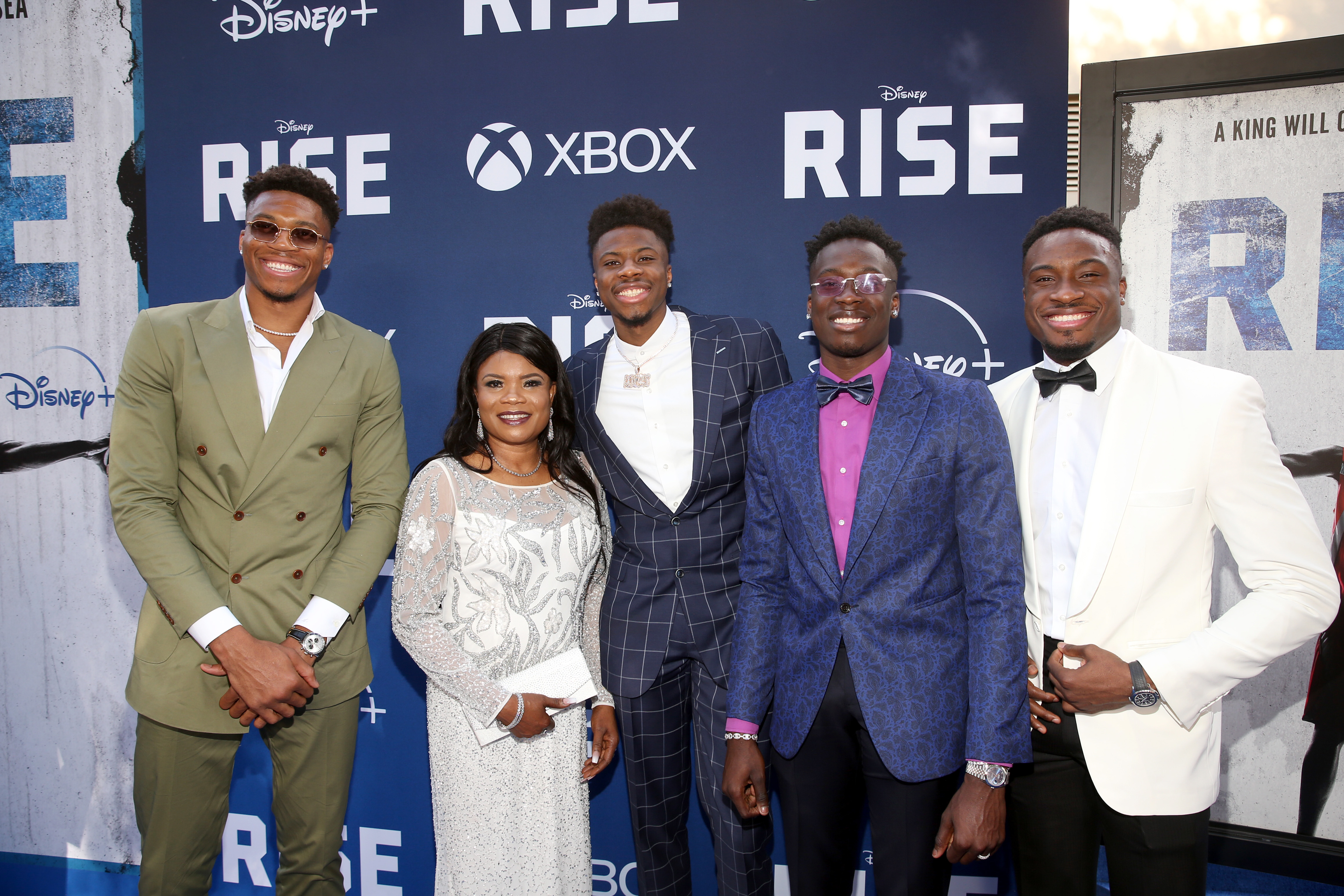 Giannis, Veronica, Kostas, Alex, and Thanasis Antetokounmpo at the world premiere of "Rise" in Burbank, California, on June 22, 2022. | Source: Getty Images