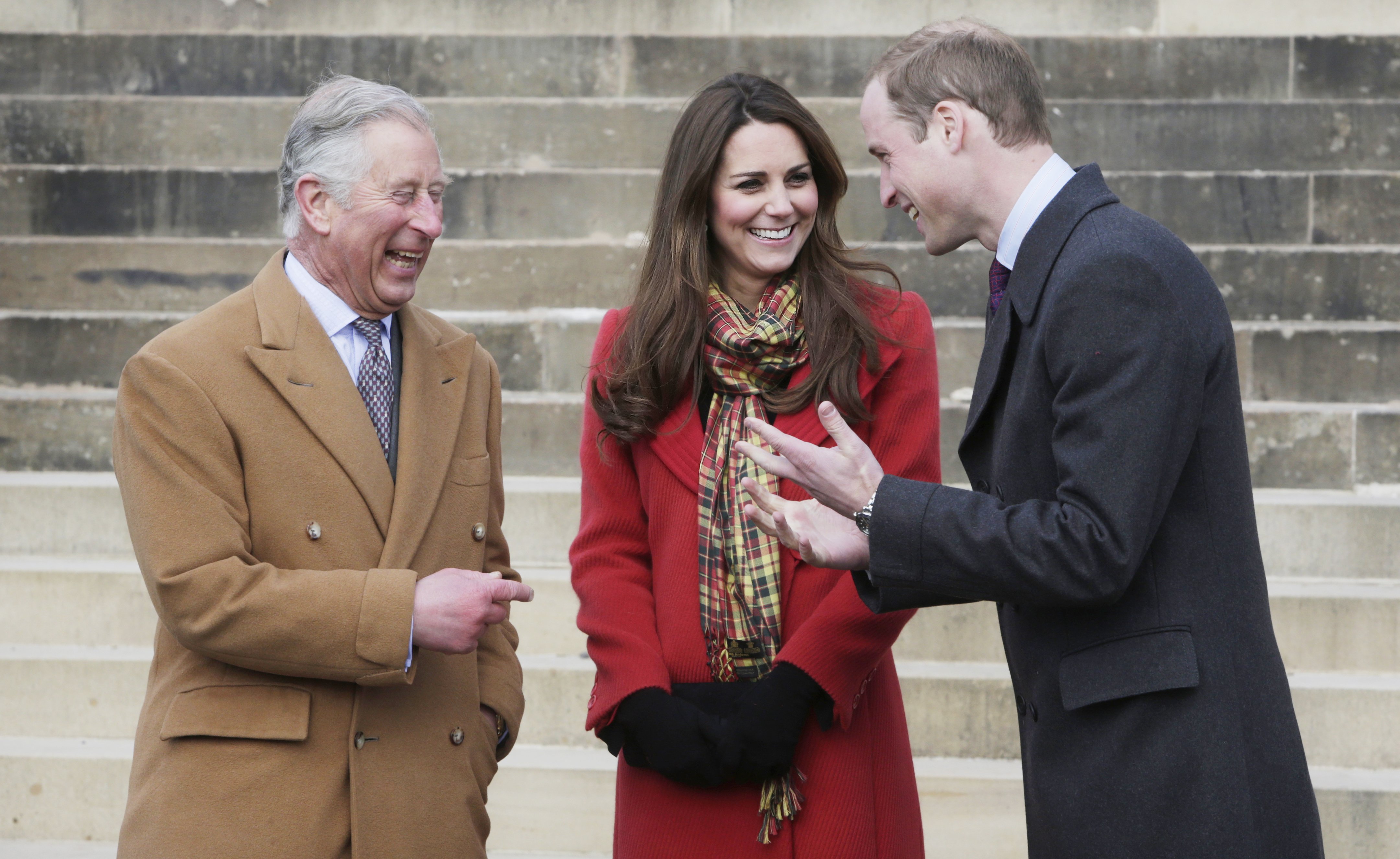 Prince Charles, Prince of Wales, known as the Duke of Rothesay, Catherine, Duchess of Cambridge, known as the Countess of Strathearn, and Prince William, Duke of Cambridge, known as the Earl of Strathearn, when in Scotland during a visit to Dumfries House on March 05, 2013 in Ayrshire, Scotland. | Source: Getty Images