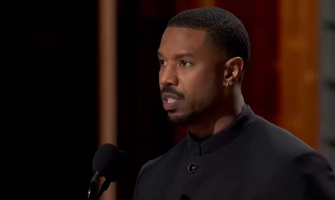 Michael B. Jordan during his speech as seen in a video posted on March 15, 2026 | Source: YouTube/ABC News