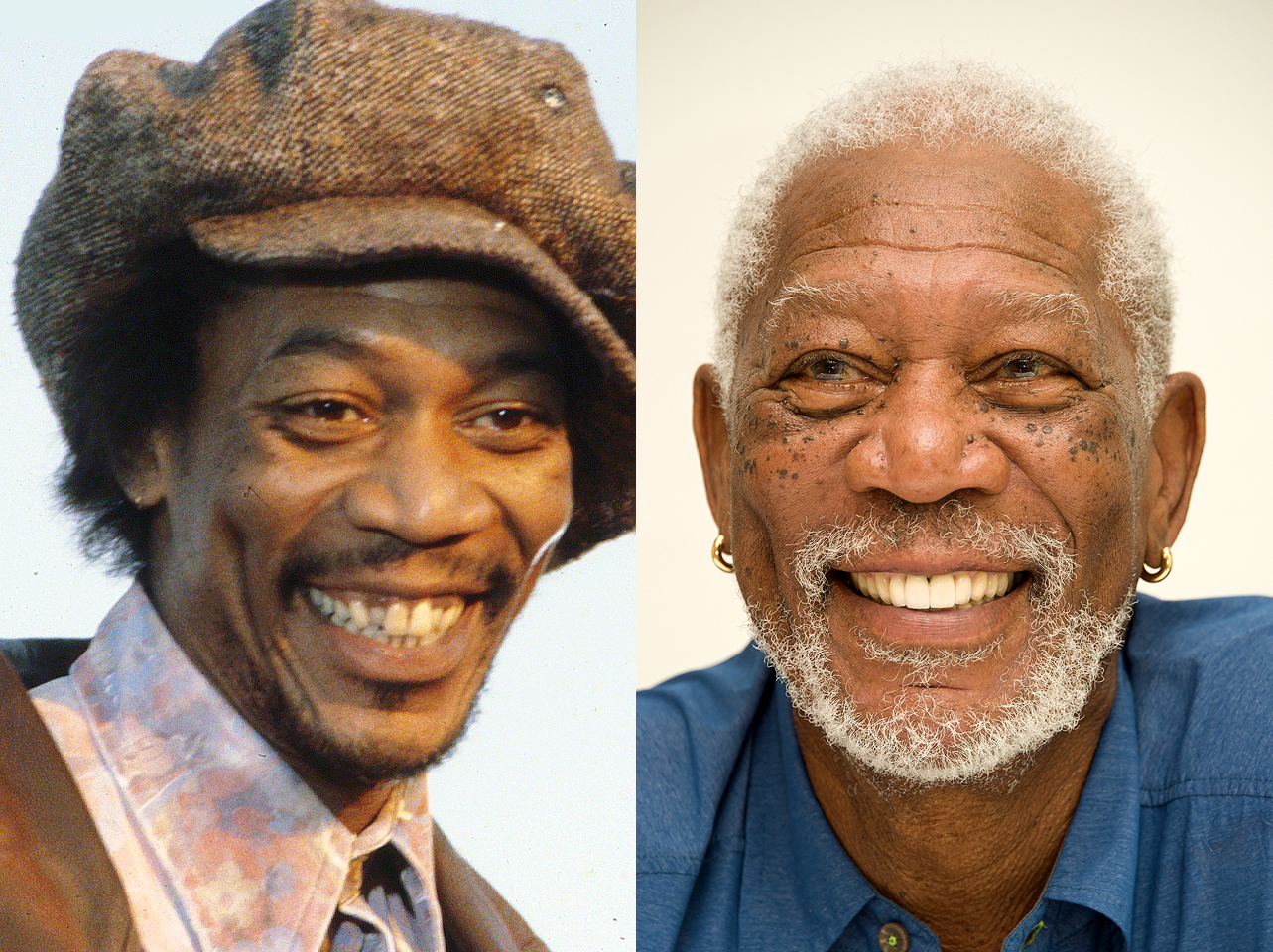 A before and after of Morgan Freeman's smile. | Source: Getty Images