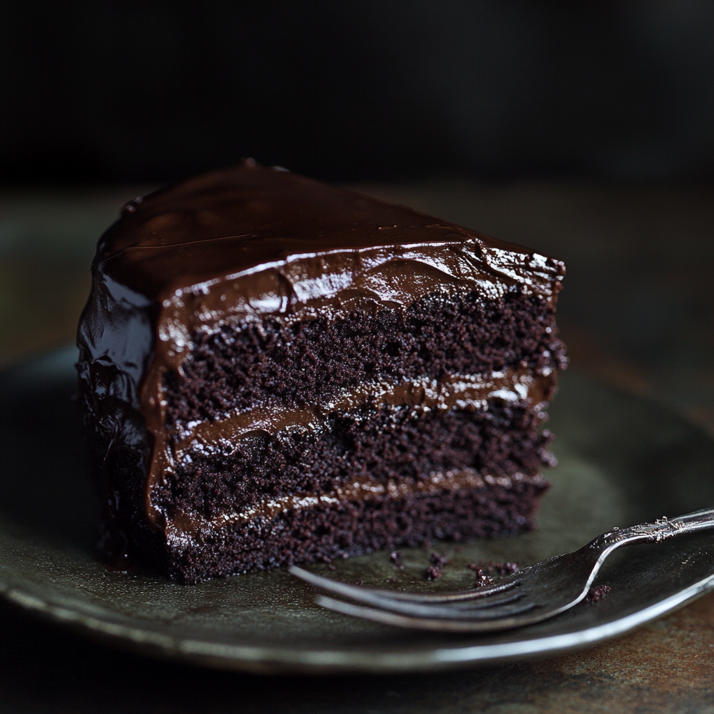 A slice of chocolate cake | Source: Midjourney