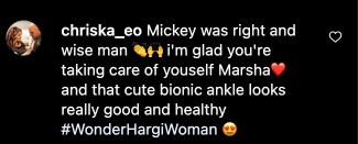 A fan's comment on Mariska Hargitay's update about her broken ankle on June 16, 2023 | Source: Instagram/therealmariskahargitay