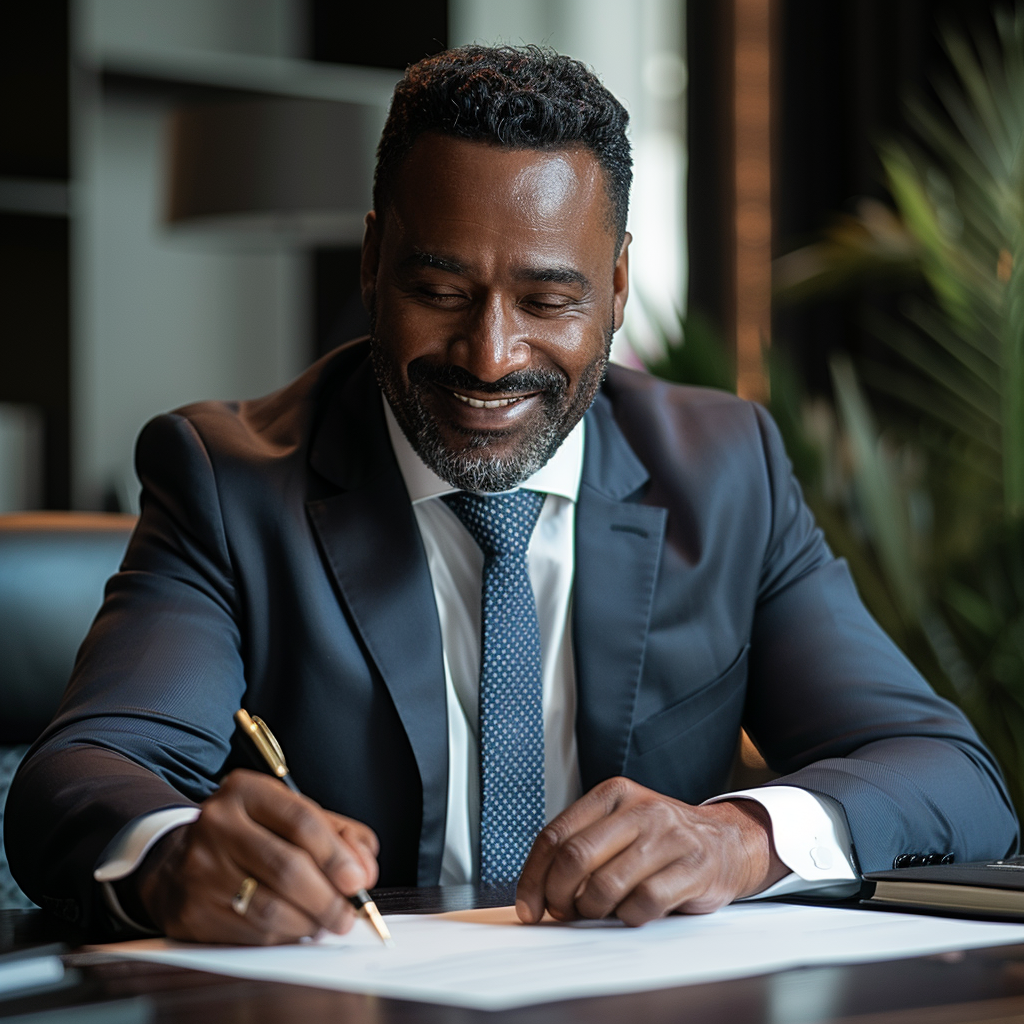 A lawyer signing some documents in his office | Source: Midjourney